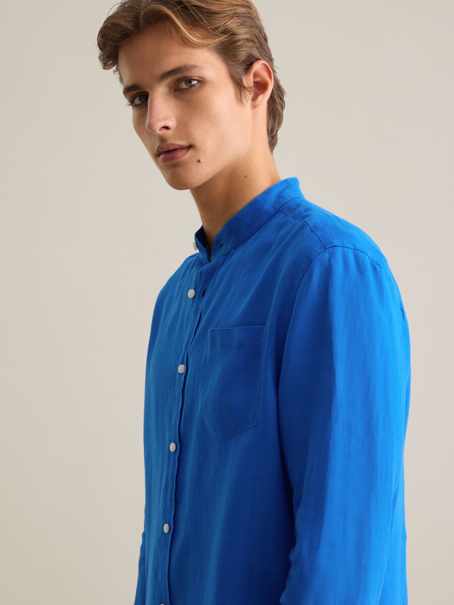 Men's Regular Fit Blue Pure Linen Shirt_3