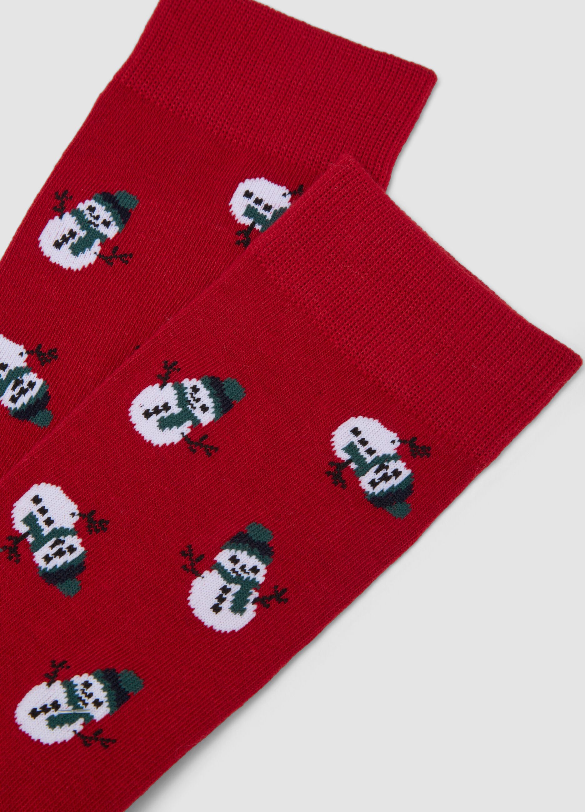 Calze midi rosse in cotone elasticizzato con stampa natalizia