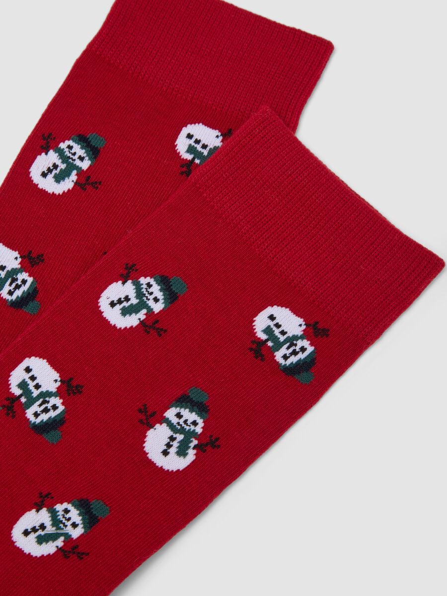 Calze midi rosse in cotone elasticizzato con stampa natalizia_2