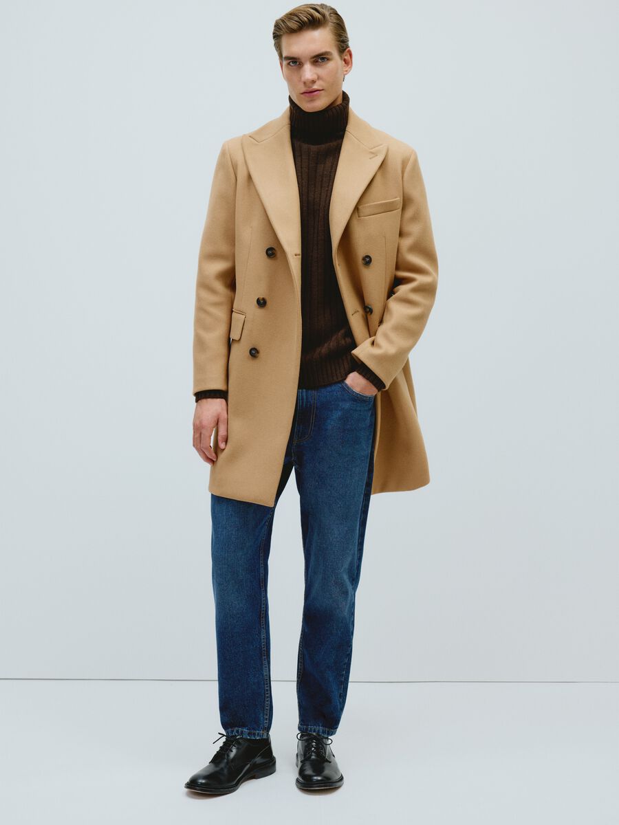 Elegant brown regular fit coat with buttons_0