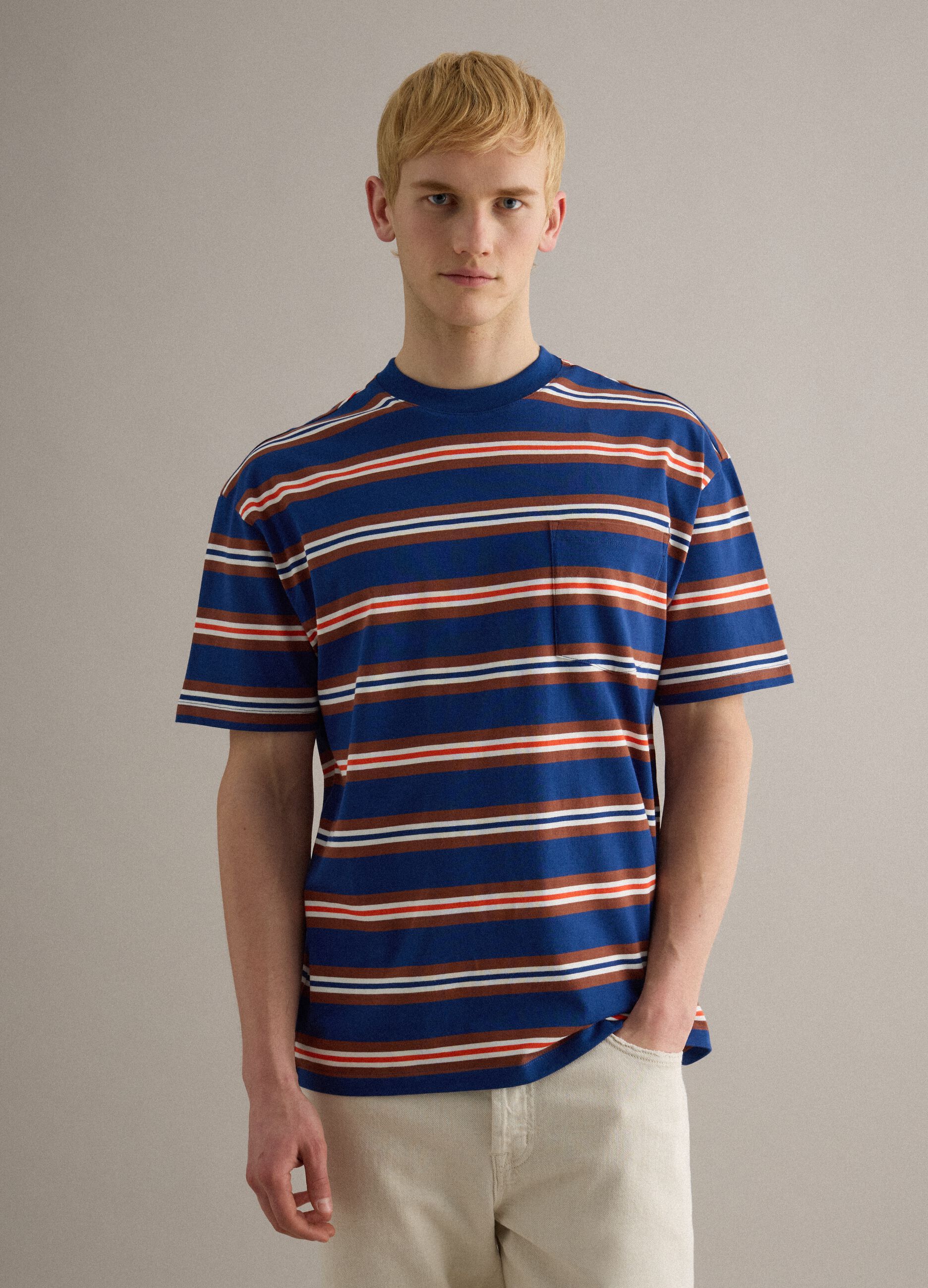 Multicolour striped pure cotton t-shirt with relaxed fit