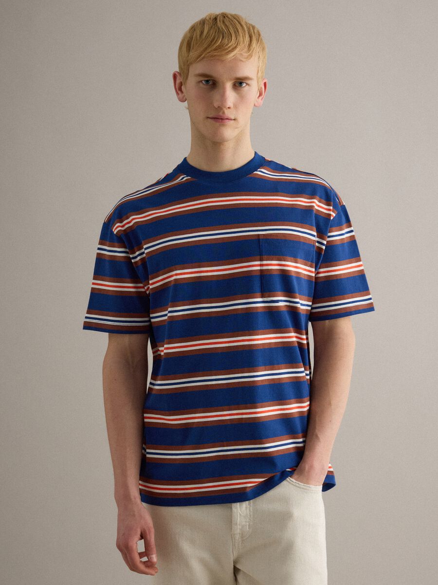T-shirt in puro cotone a righe multicolor relaxed fit_0