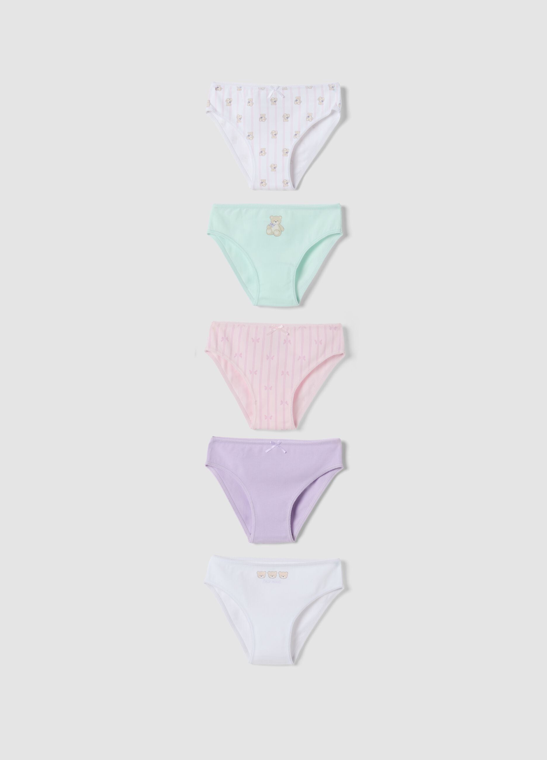 Multipack di cinque slip multicolor in cotone organico elasticizzato