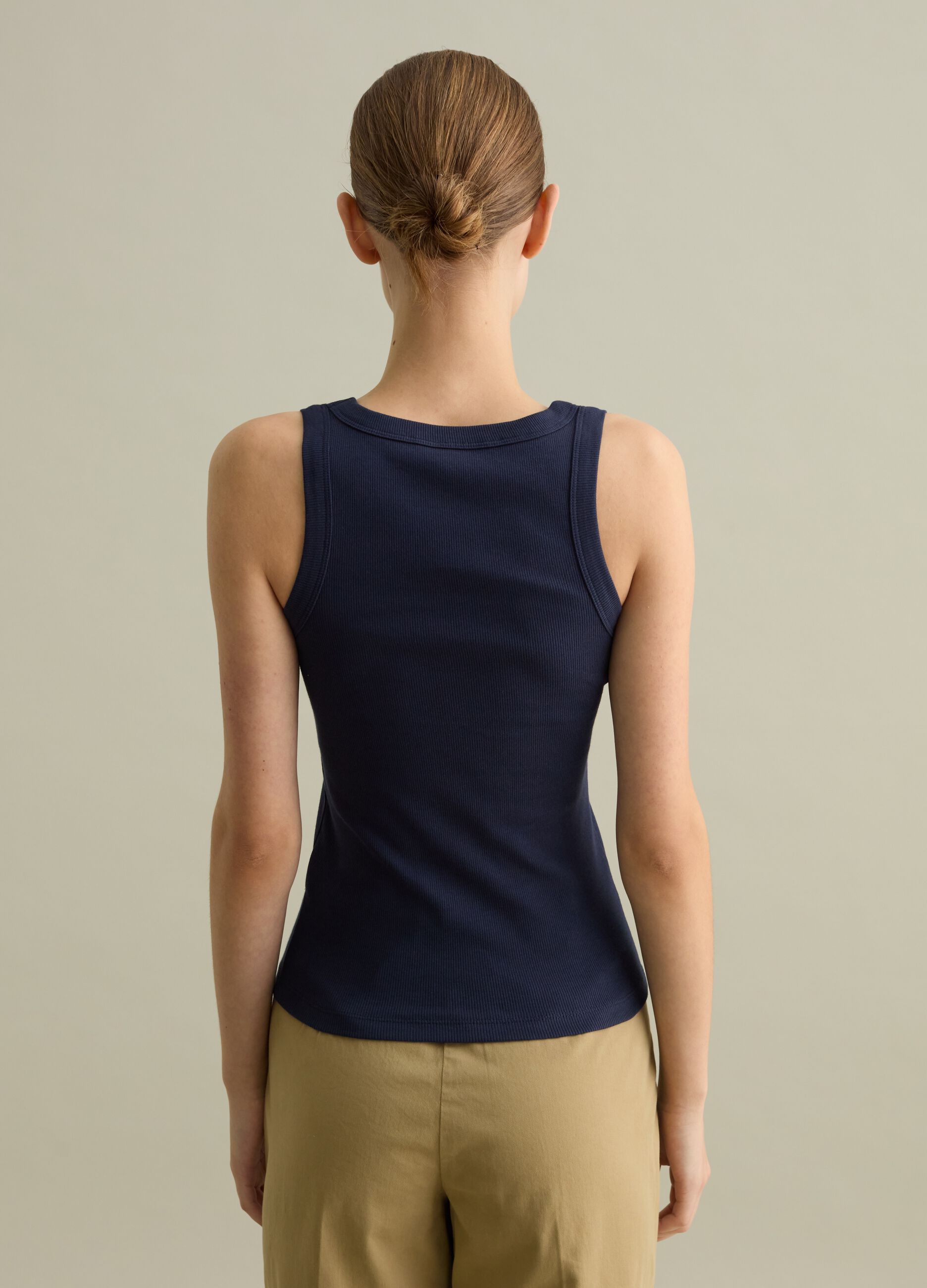 Tank top blu scuro a costine