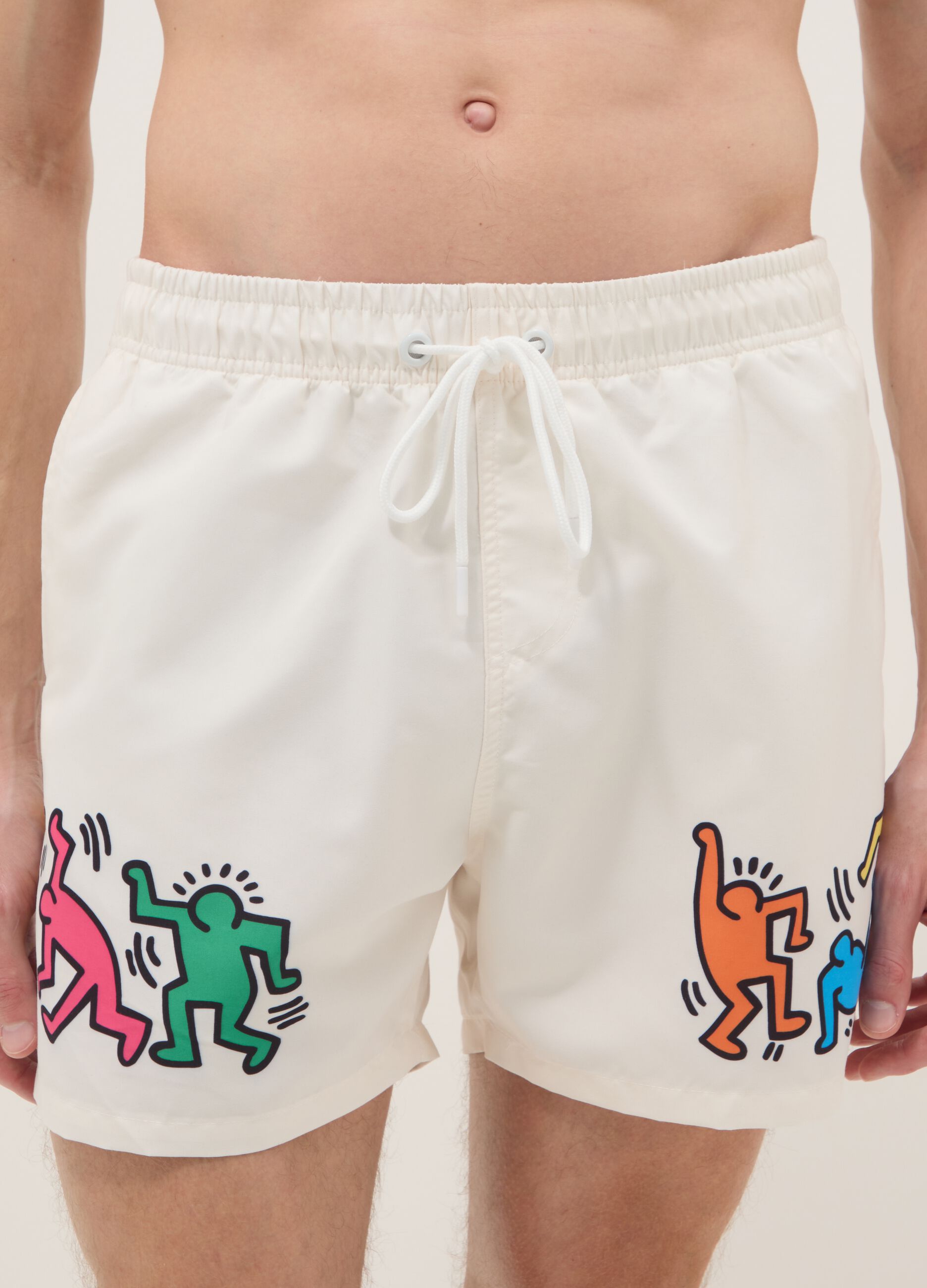 White beach boxers with Keith Haring prints