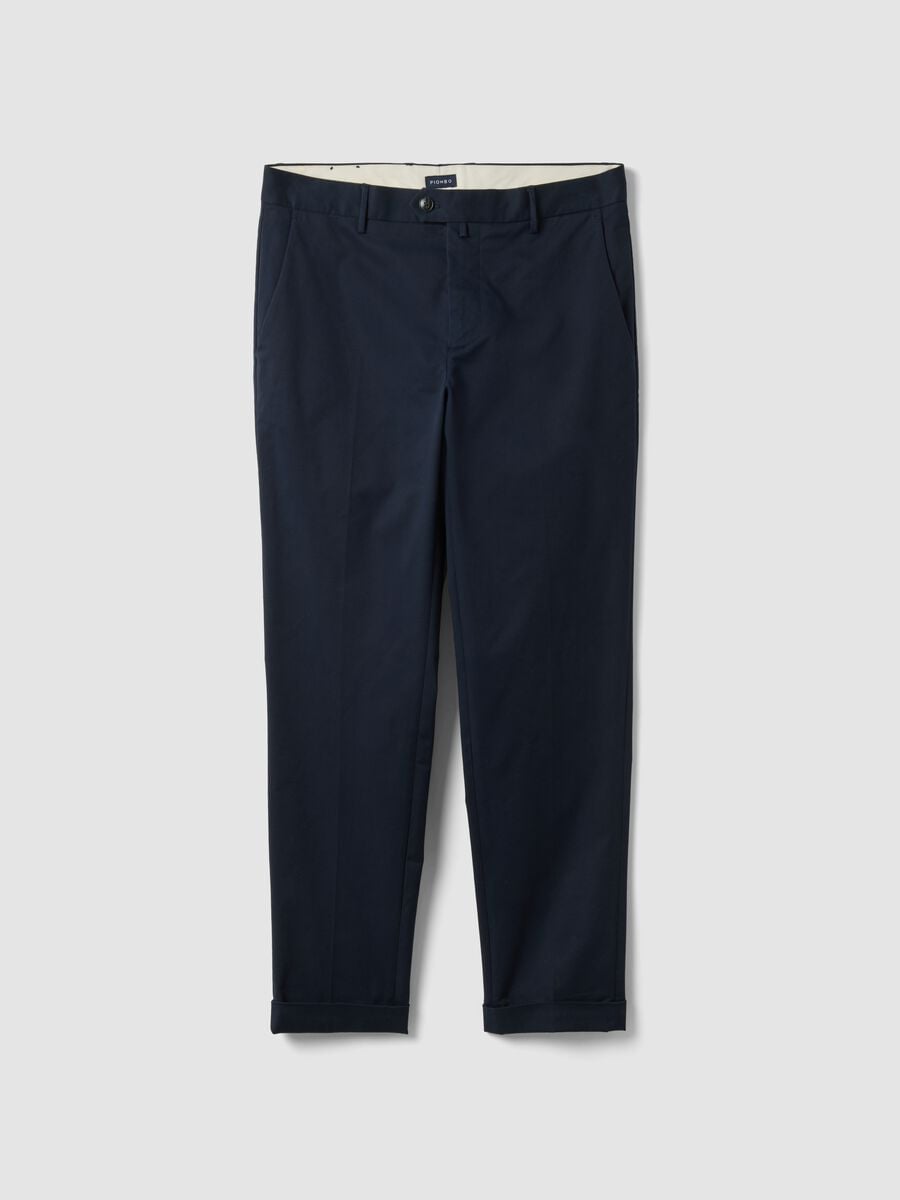 Pantaloni chino blu in twill di cotone elasticizzato regular fit_0