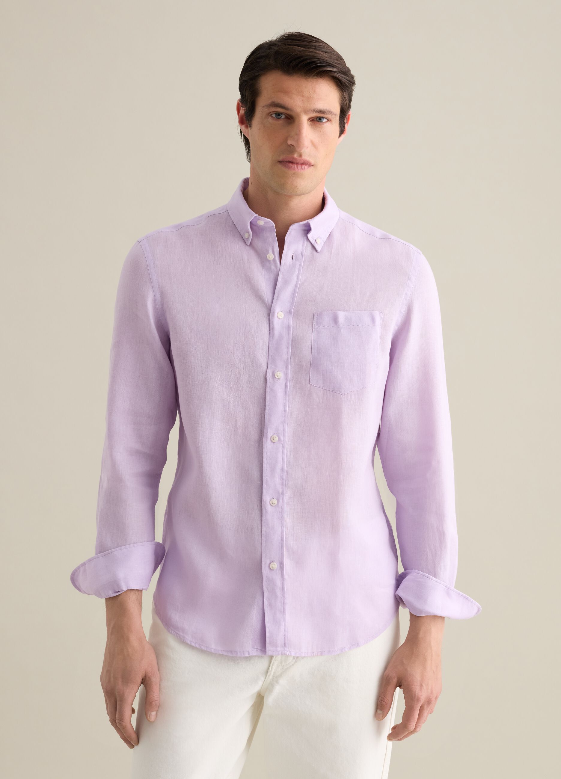 Purple Regular Linen Shirt Piombo