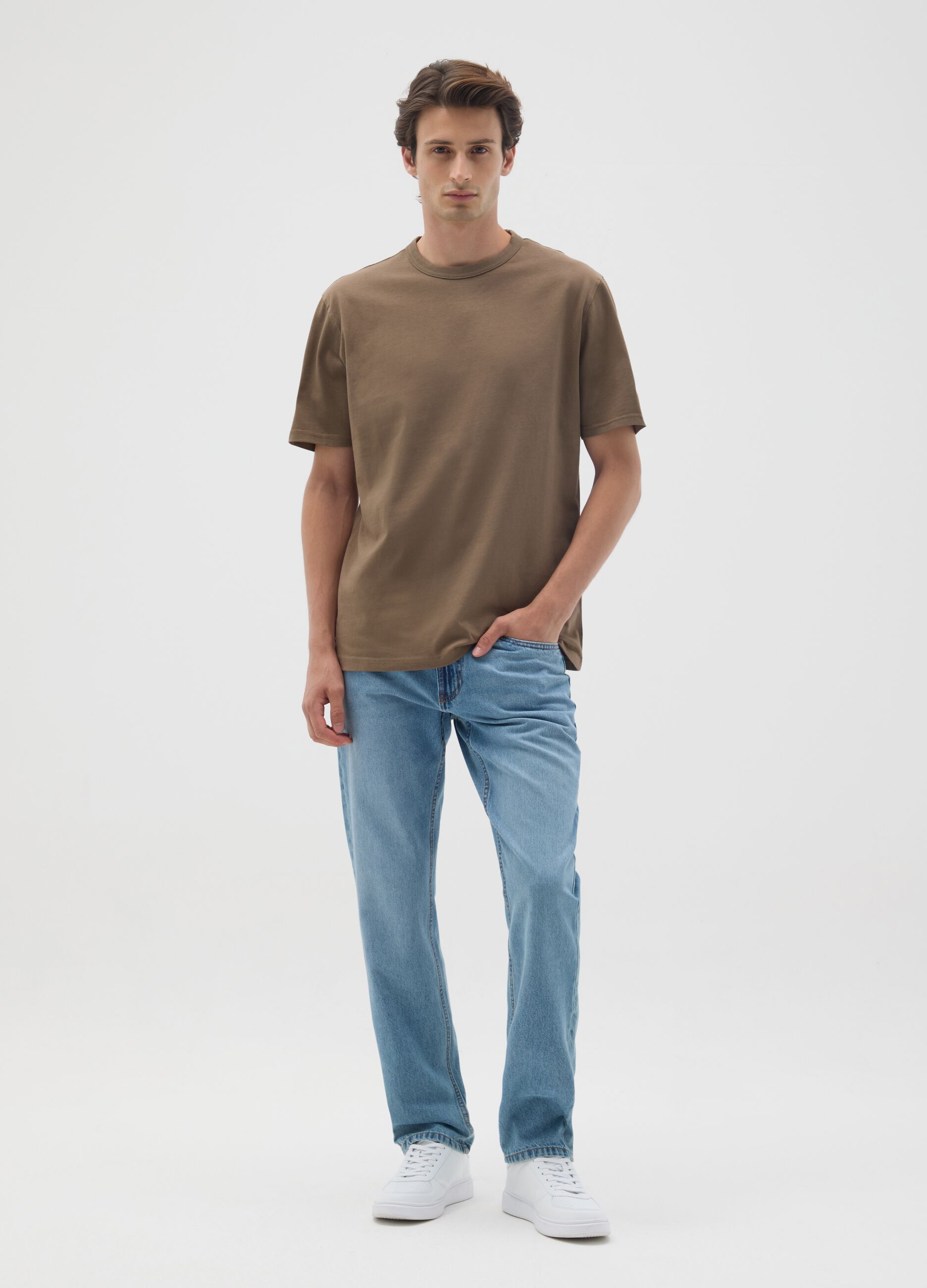 T-shirt in puro cotone marrone regular fit