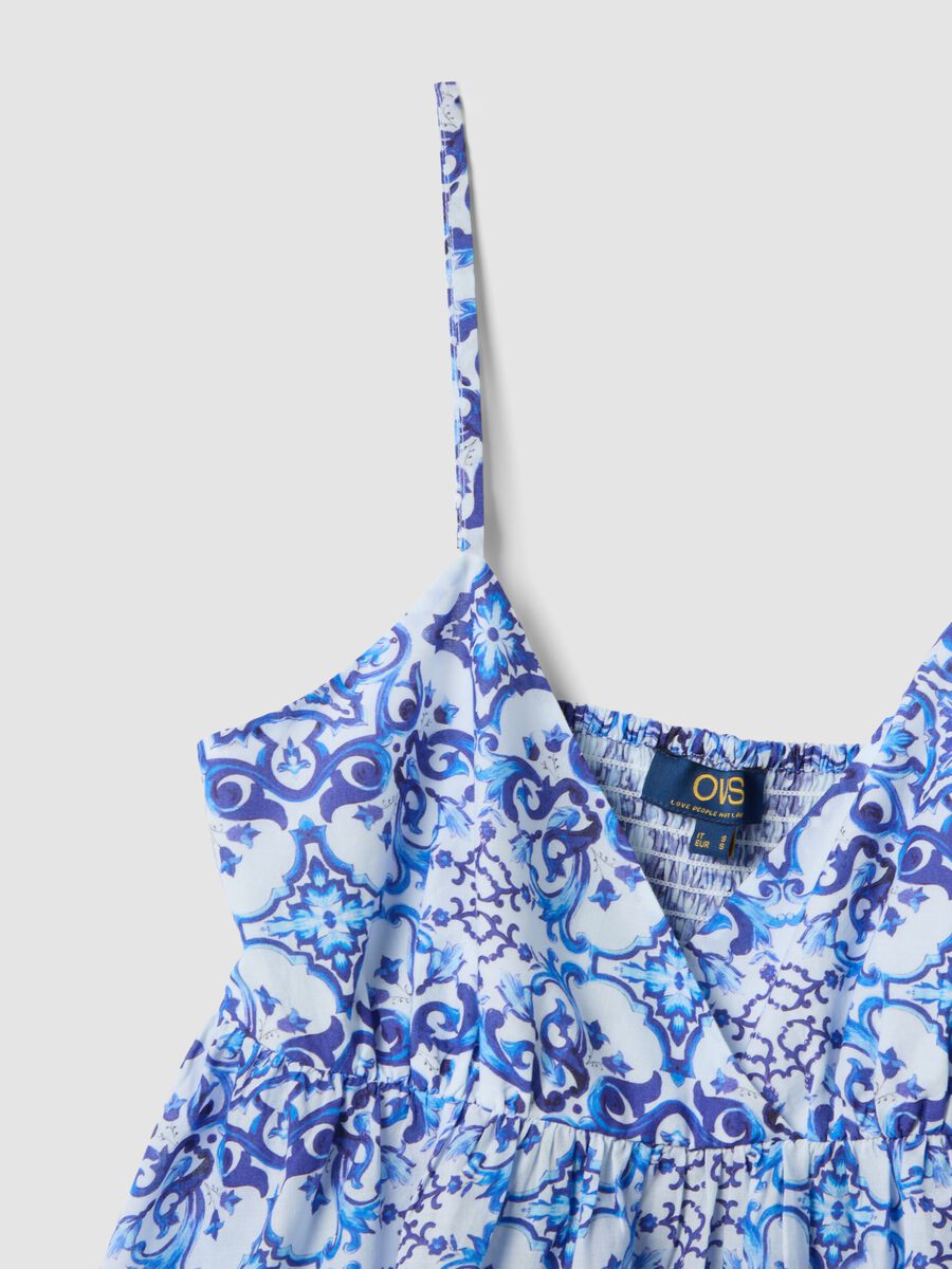 Slipdress blu in puro cotone con stampa all over_5