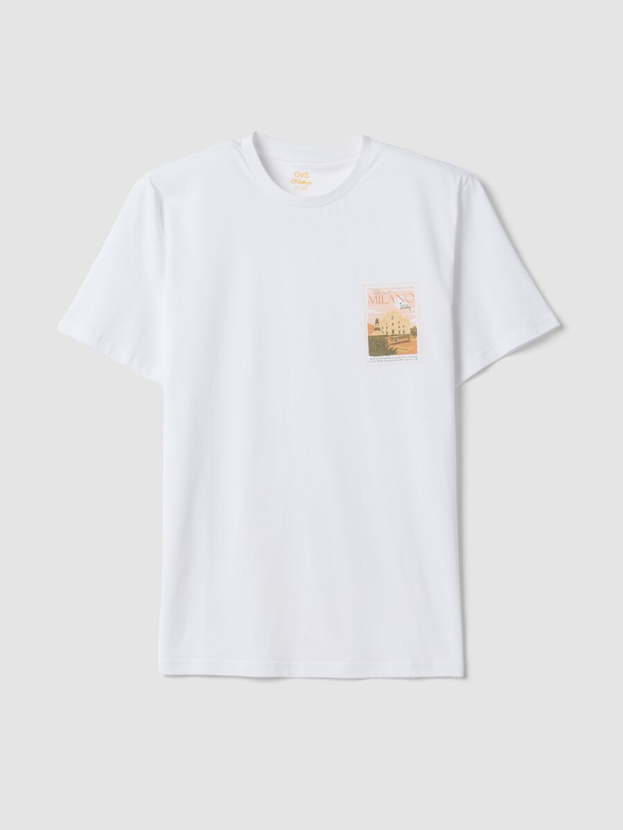 White pure cotton T-shirt with graphic print, regular fit_4