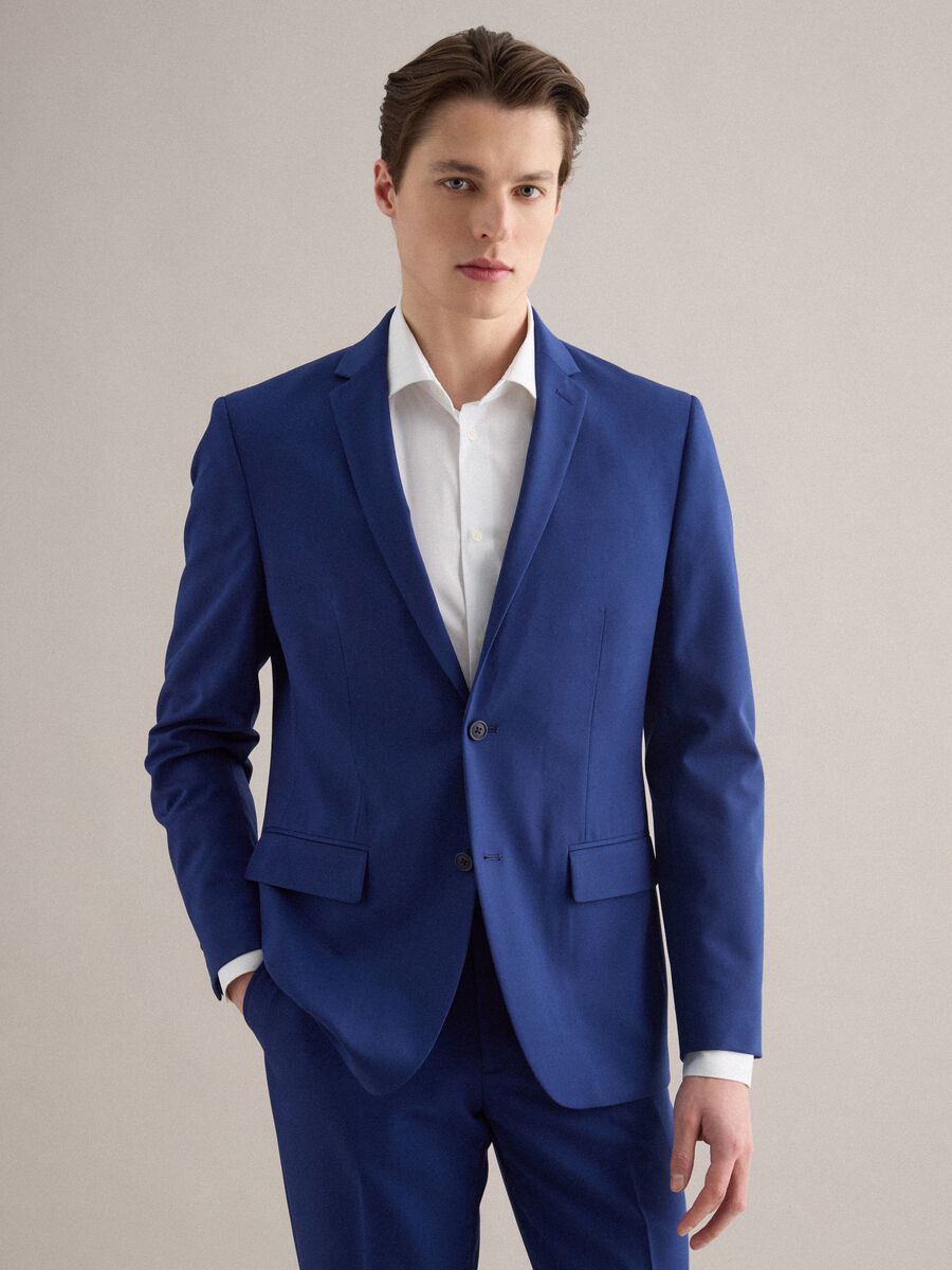 Blue Slim Fit Single-Breasted Blazer_0