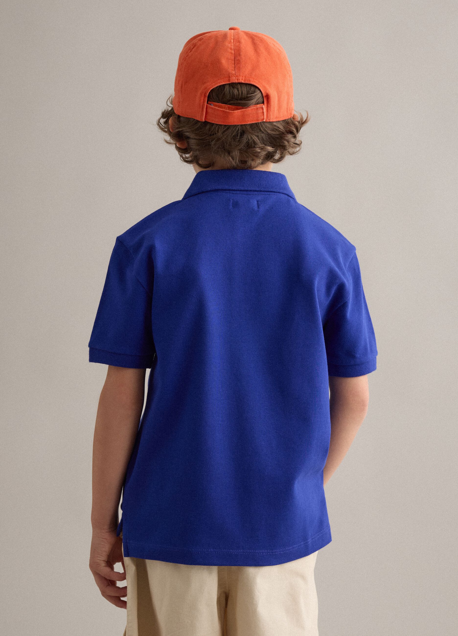 Polo in cotone elasticizzato blu da bambino regular fit
