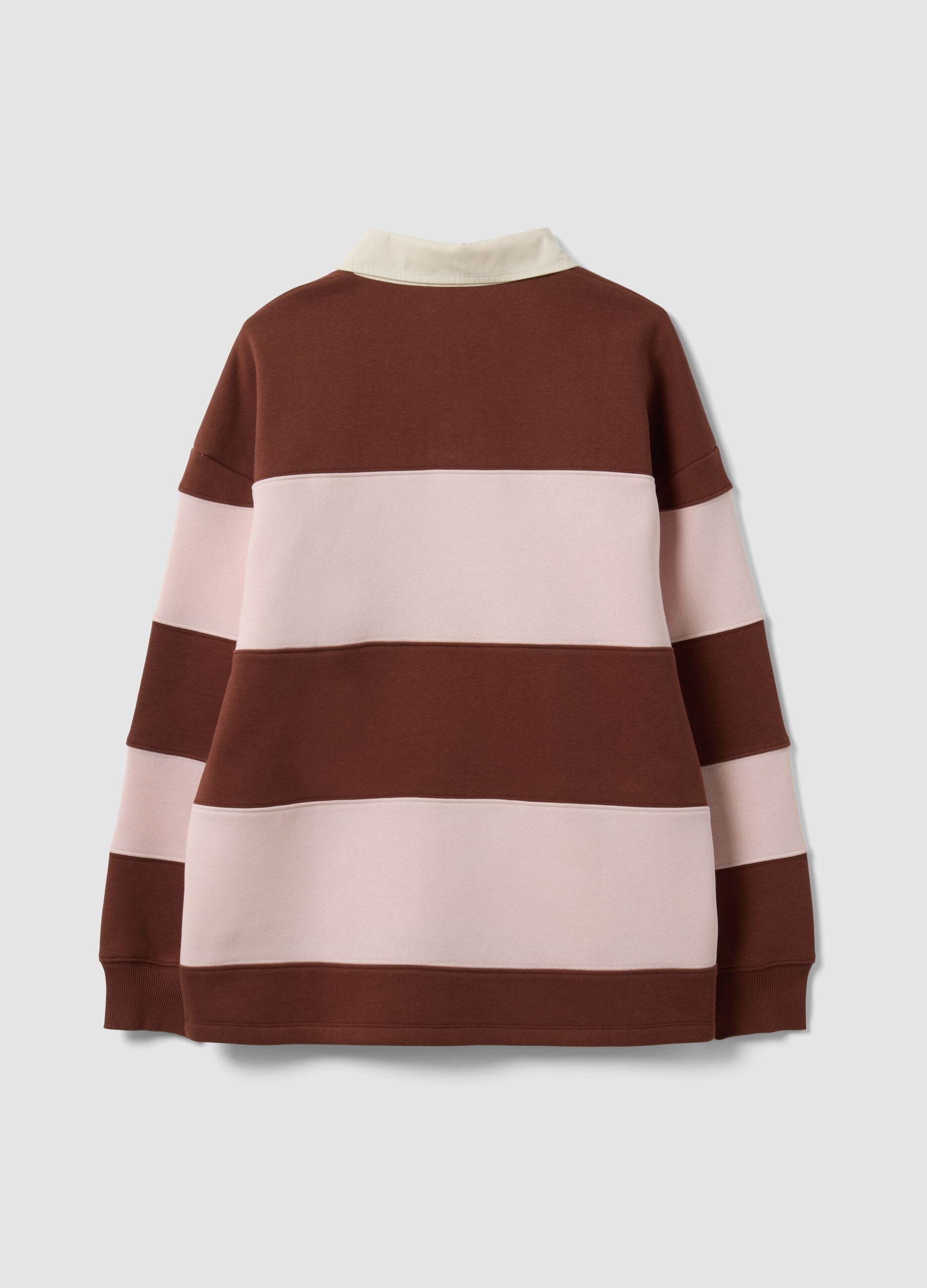 Brown striped cotton-blend sweatshirt with collar, relaxed fit