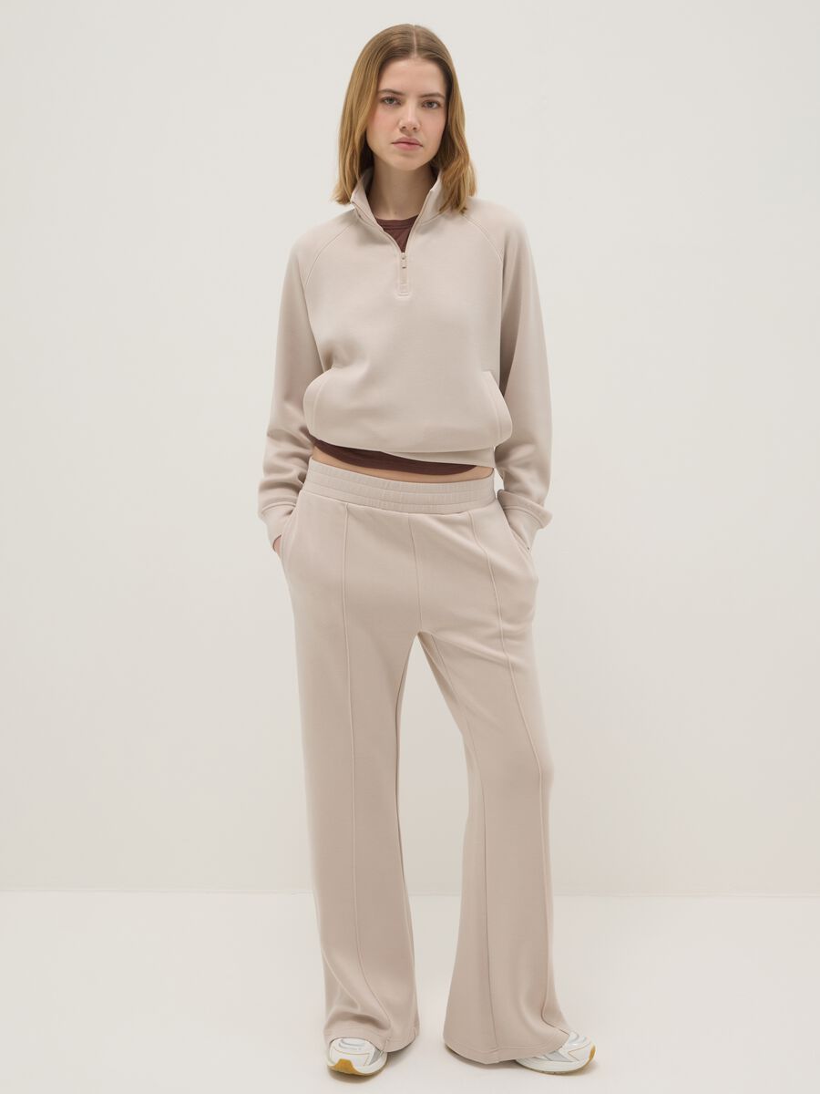 Beige regular fit modal blend sweatshirt with half zip_1