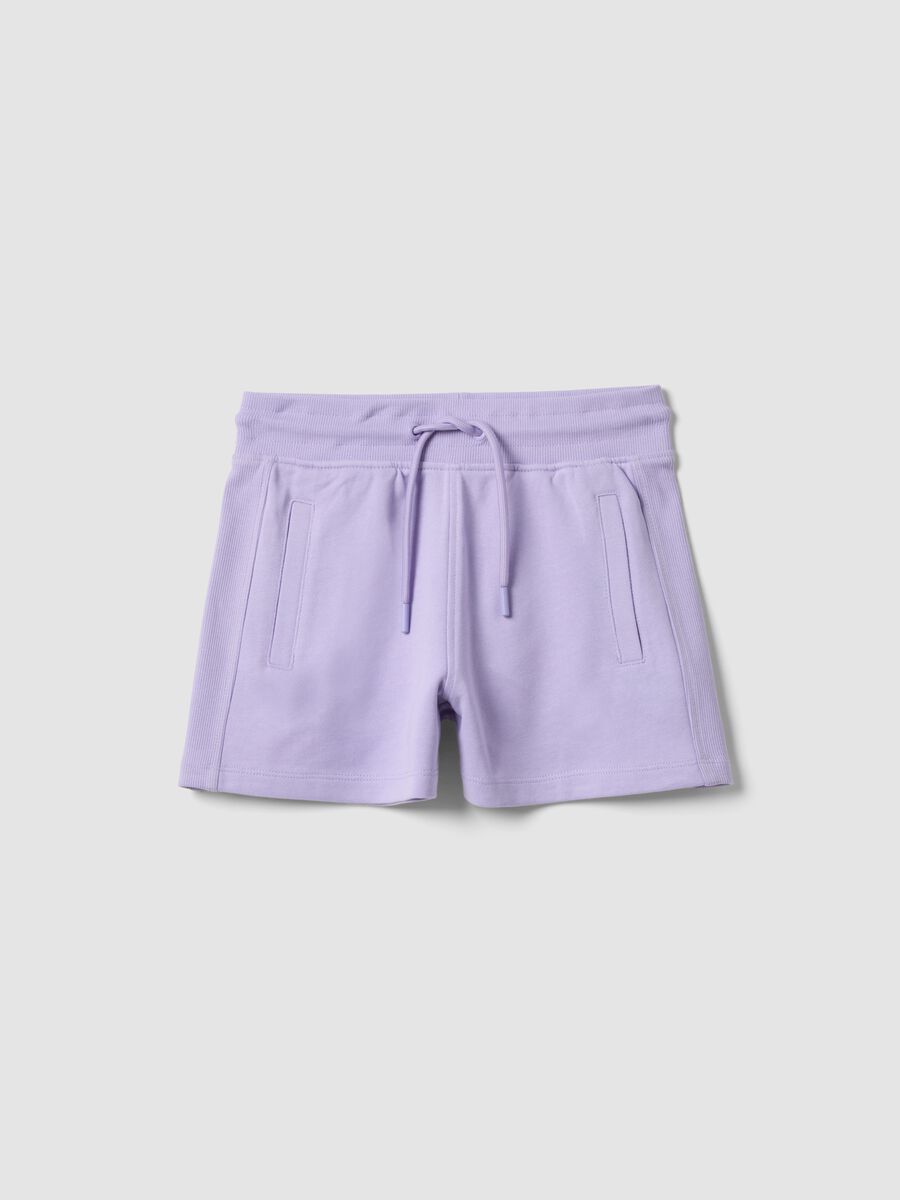 Shorts viola in puro cotone organico da ragazza con vita elasticizzata_0