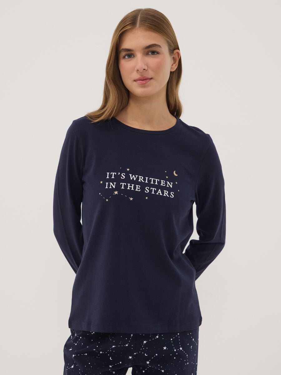 Blue pure organic cotton crew-neck pyjamas_1