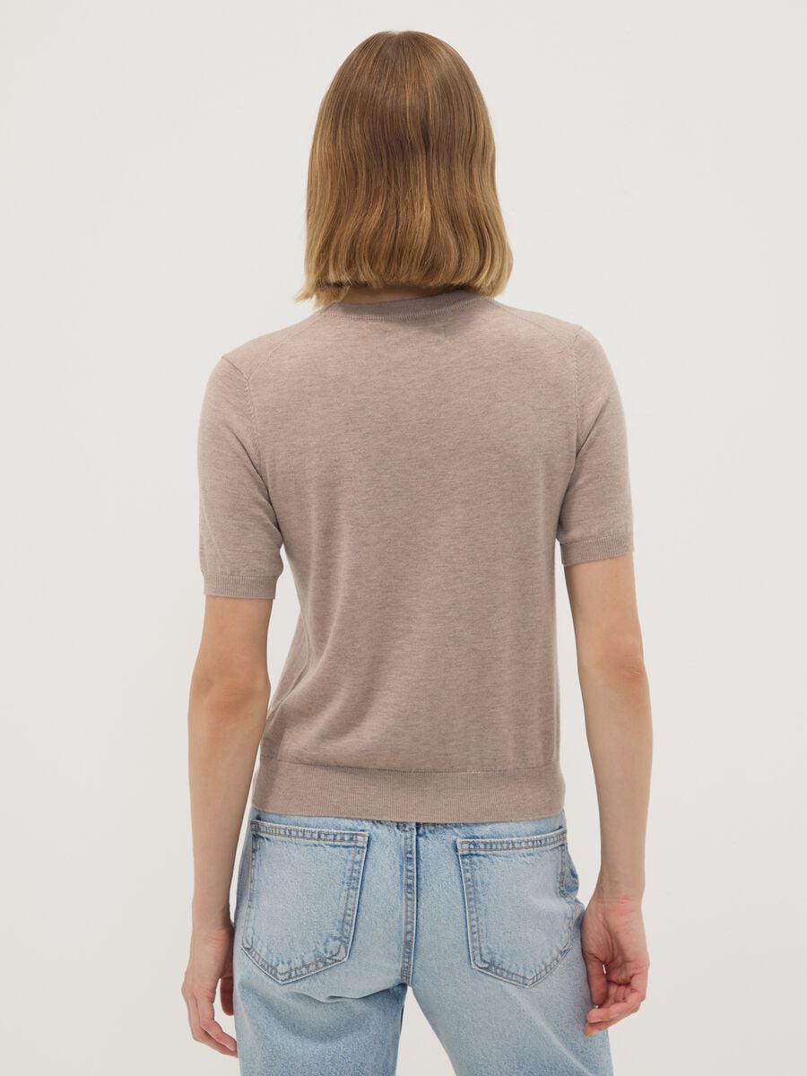Maglia beige in misto lana a maniche corte girocollo regular fit_3