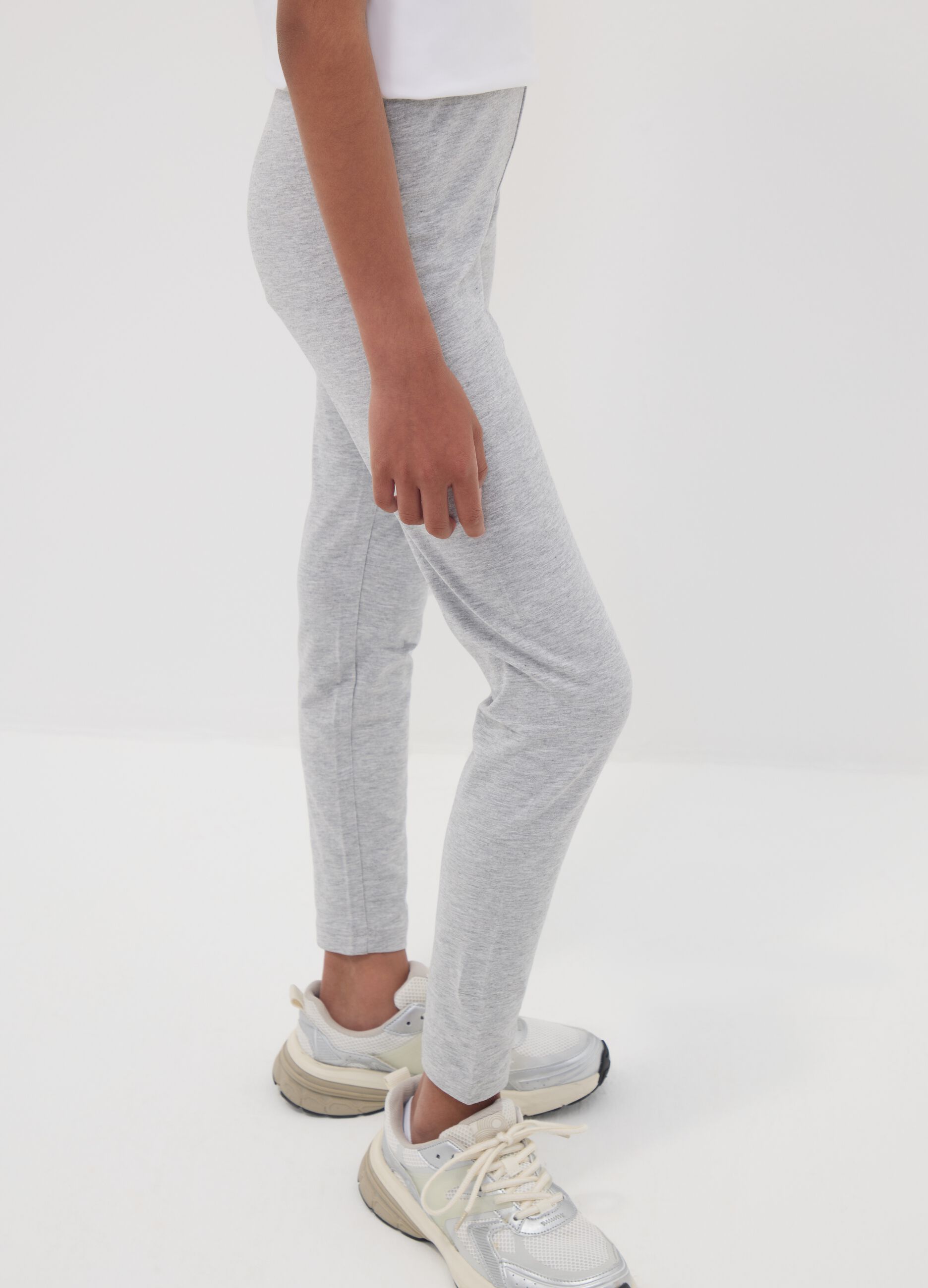 Girls&rsquo; grey skinny leggings in stretch organic cotton blend