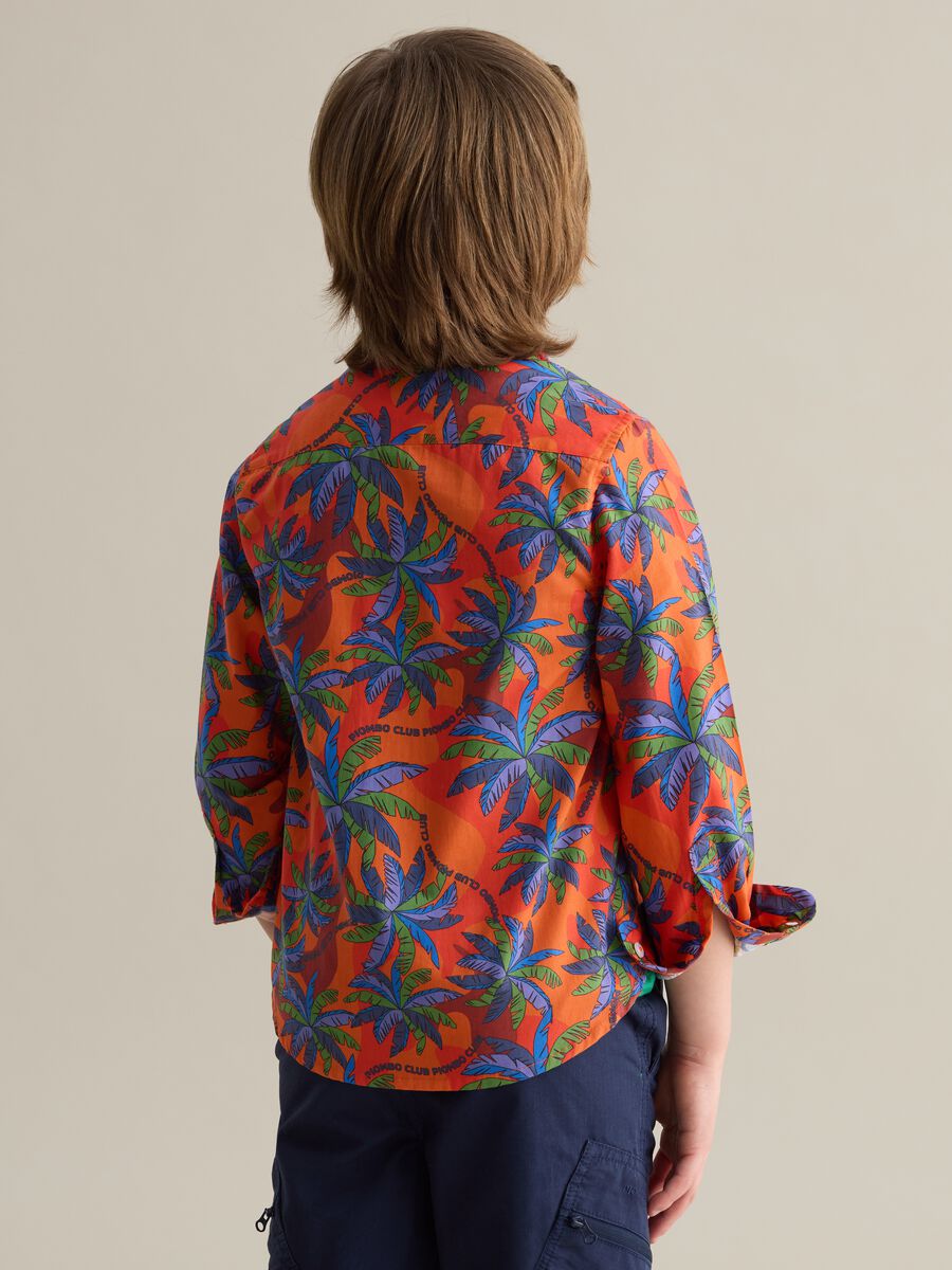 Cotton button-down shirt with palms print_2