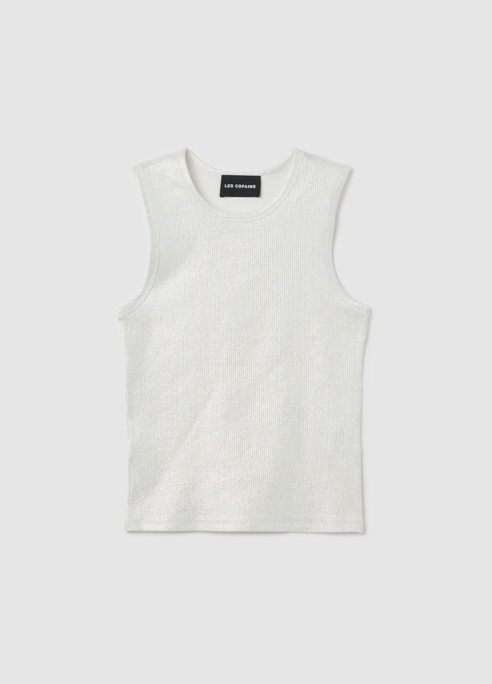White ribbed tank top in lurex