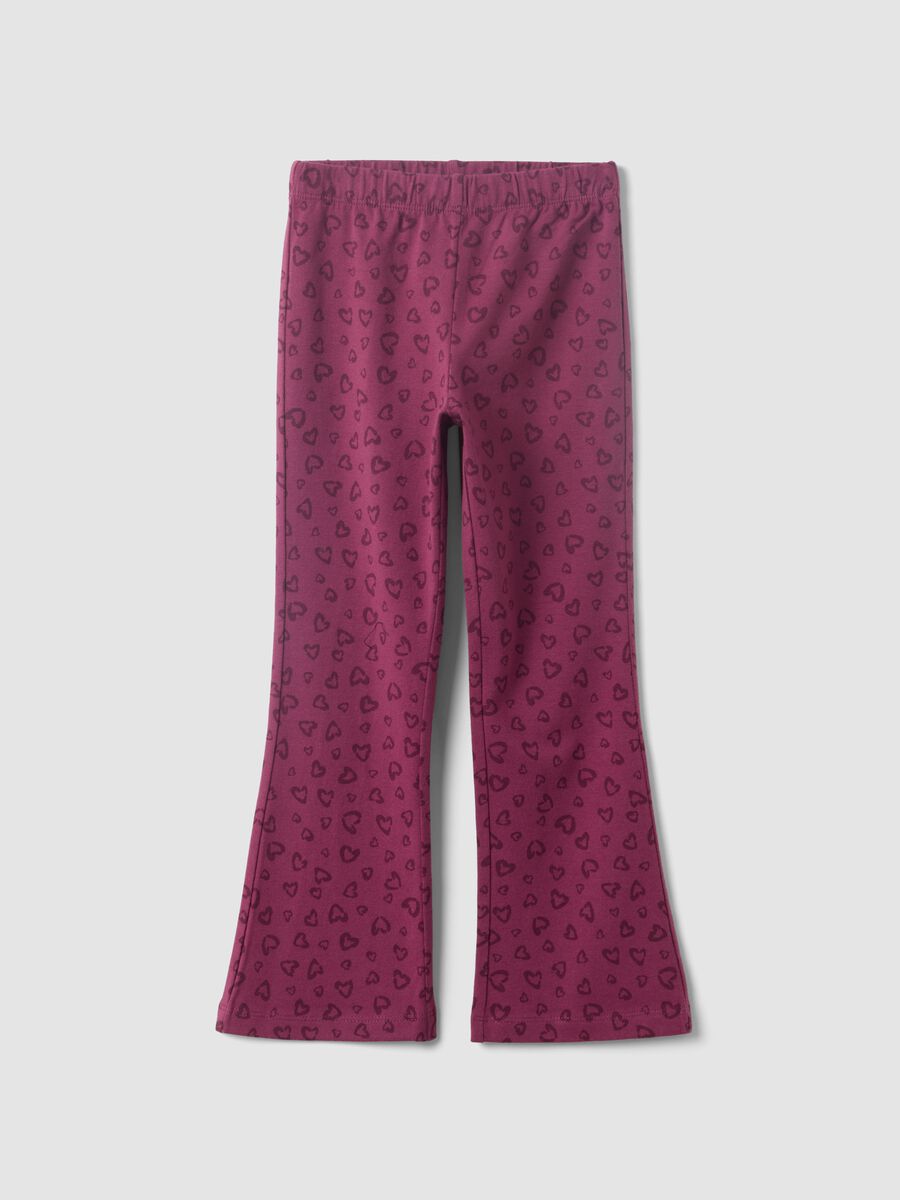 Purple skinny organic cotton leggings with heart print for girls_0