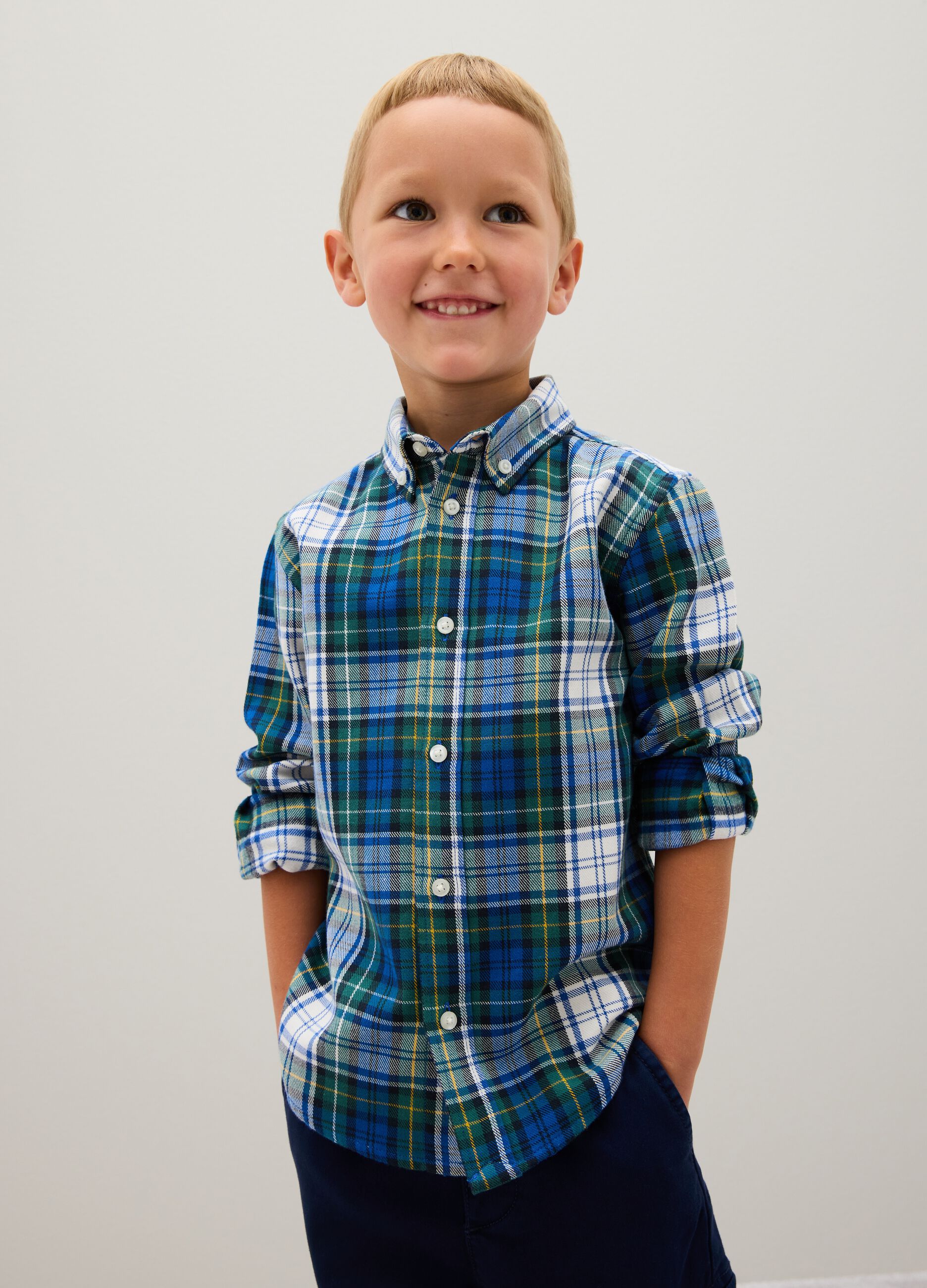 Multicoloured regular fit pure cotton kids' shirt