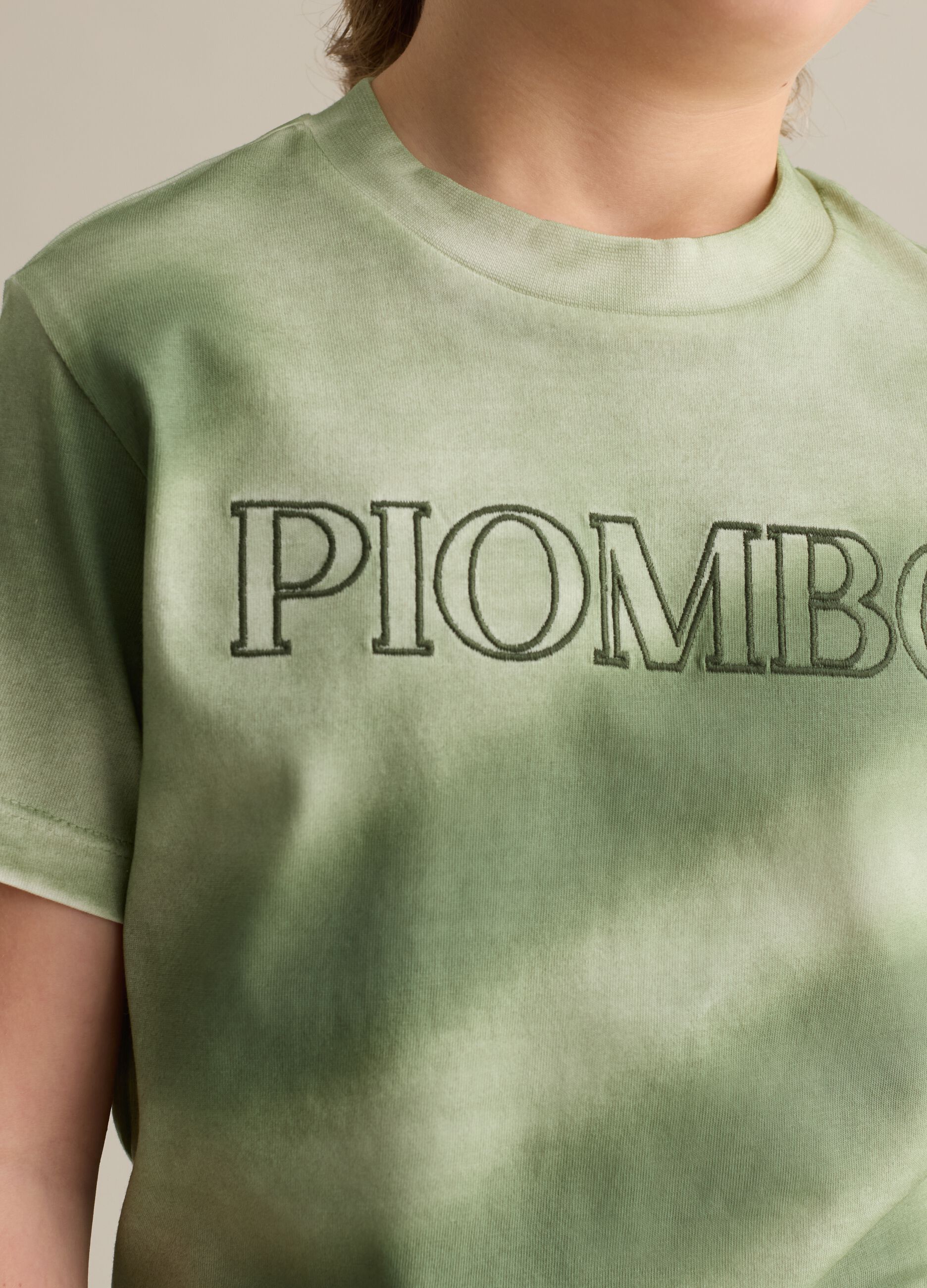 Green cotton T-shirt with logo embroidery