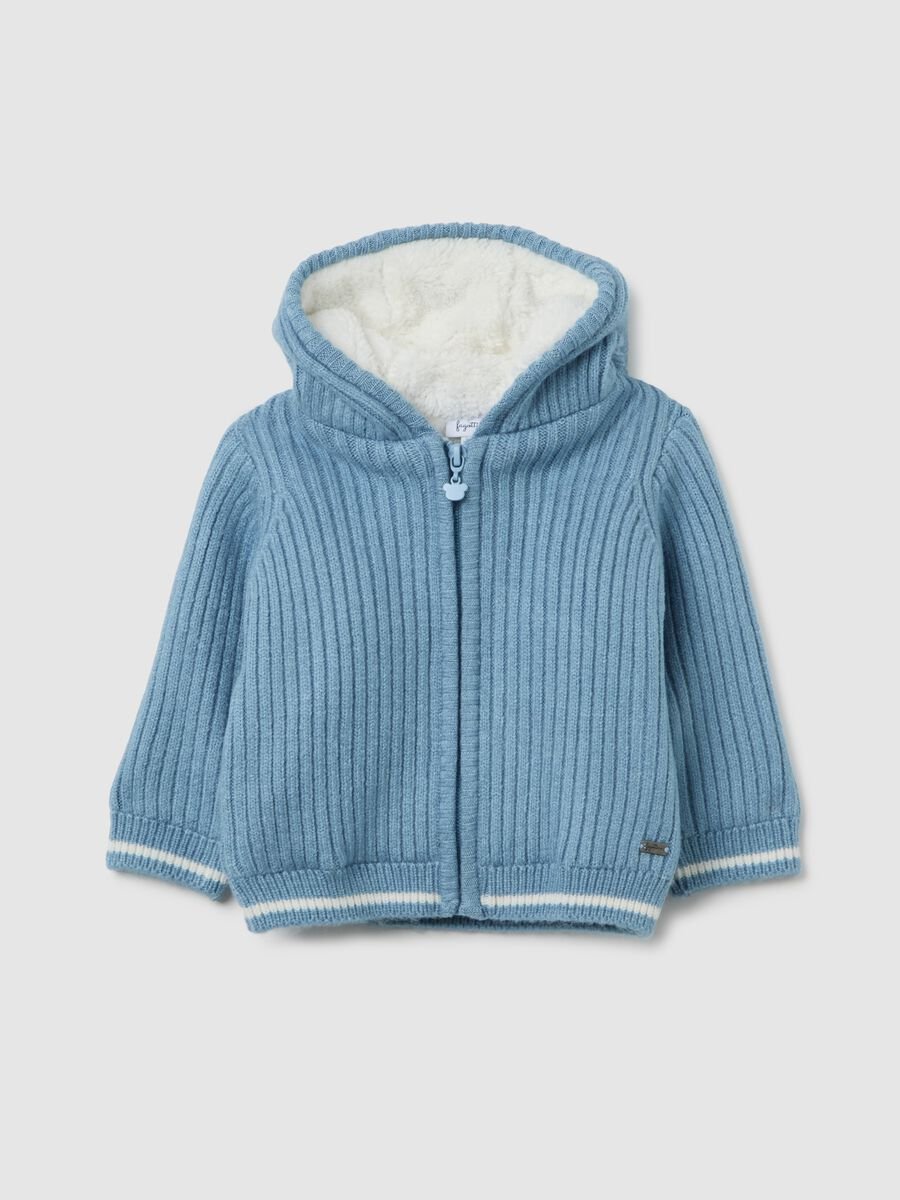 Blue baby hooded jacket with regular fit and striped pattern_0