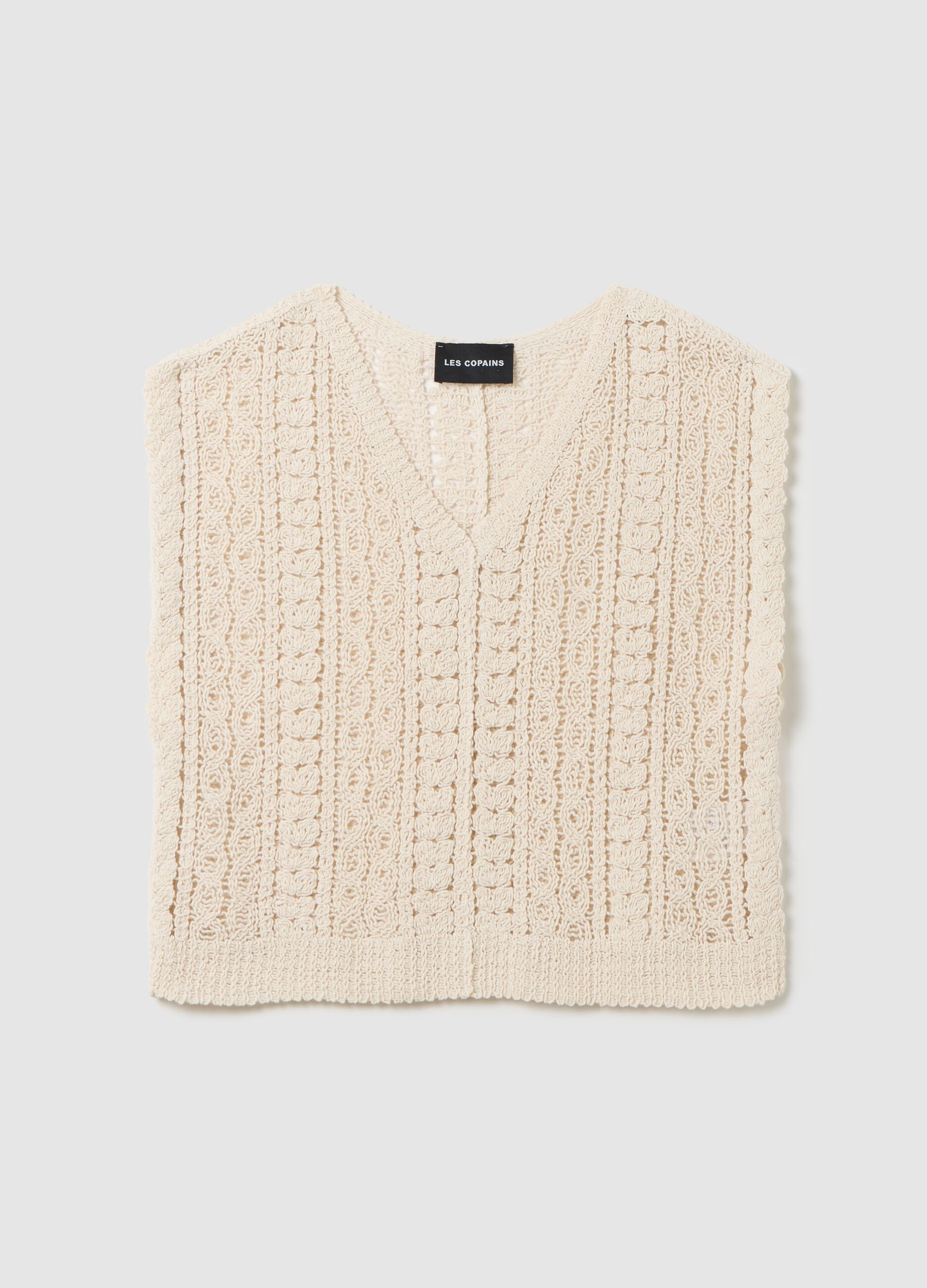 Top cropped da donna in cotone beige regular fit