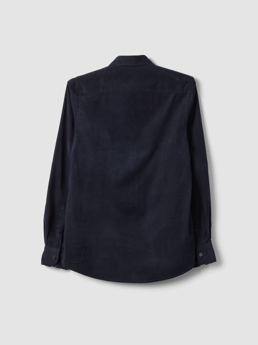 Camicia blu oceano in puro cotone a coste regular fit_1
