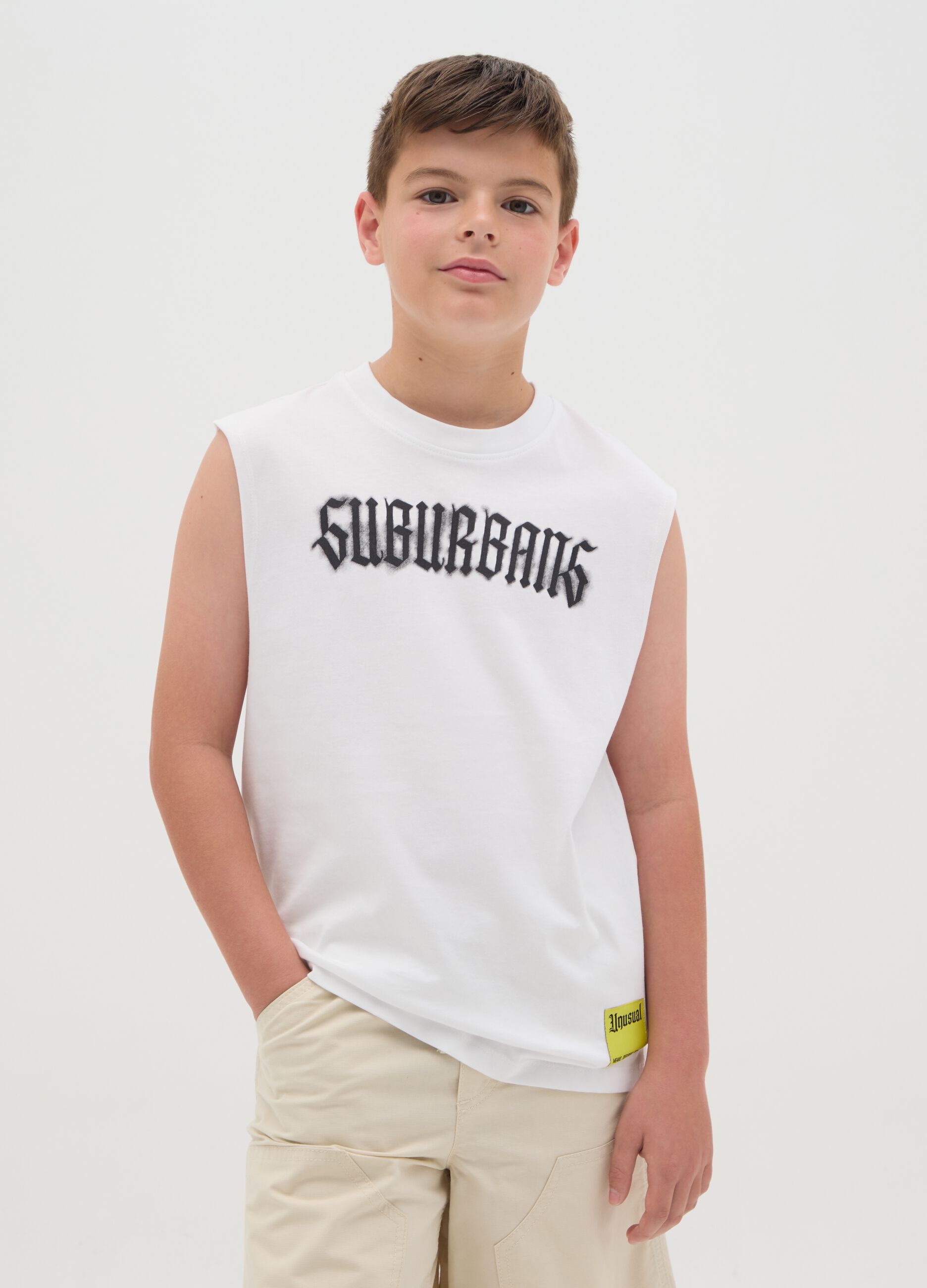 Pure cotton white regular fit children's T-shirt