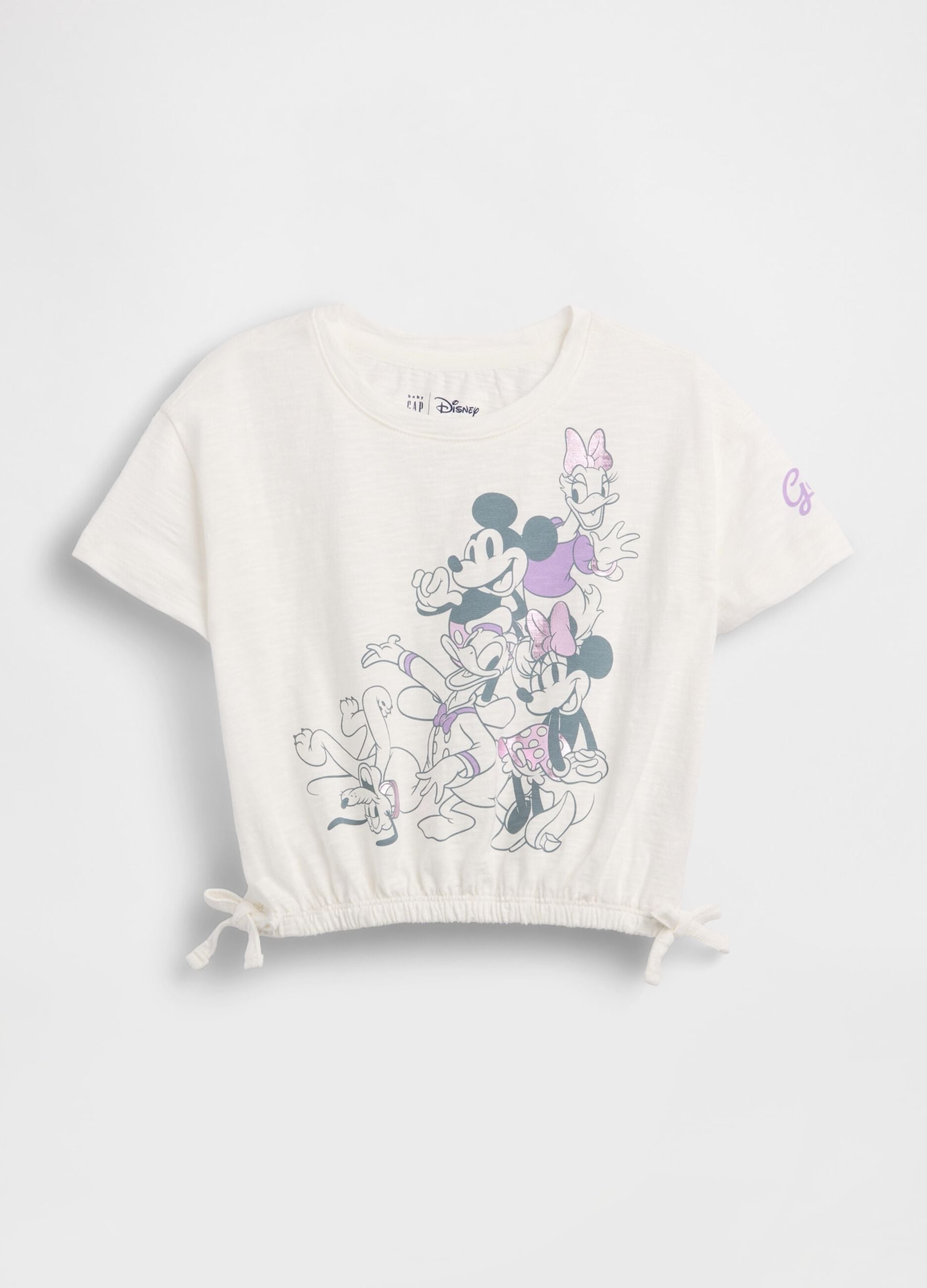 Pure cotton T-shirt with print and drawstring hem