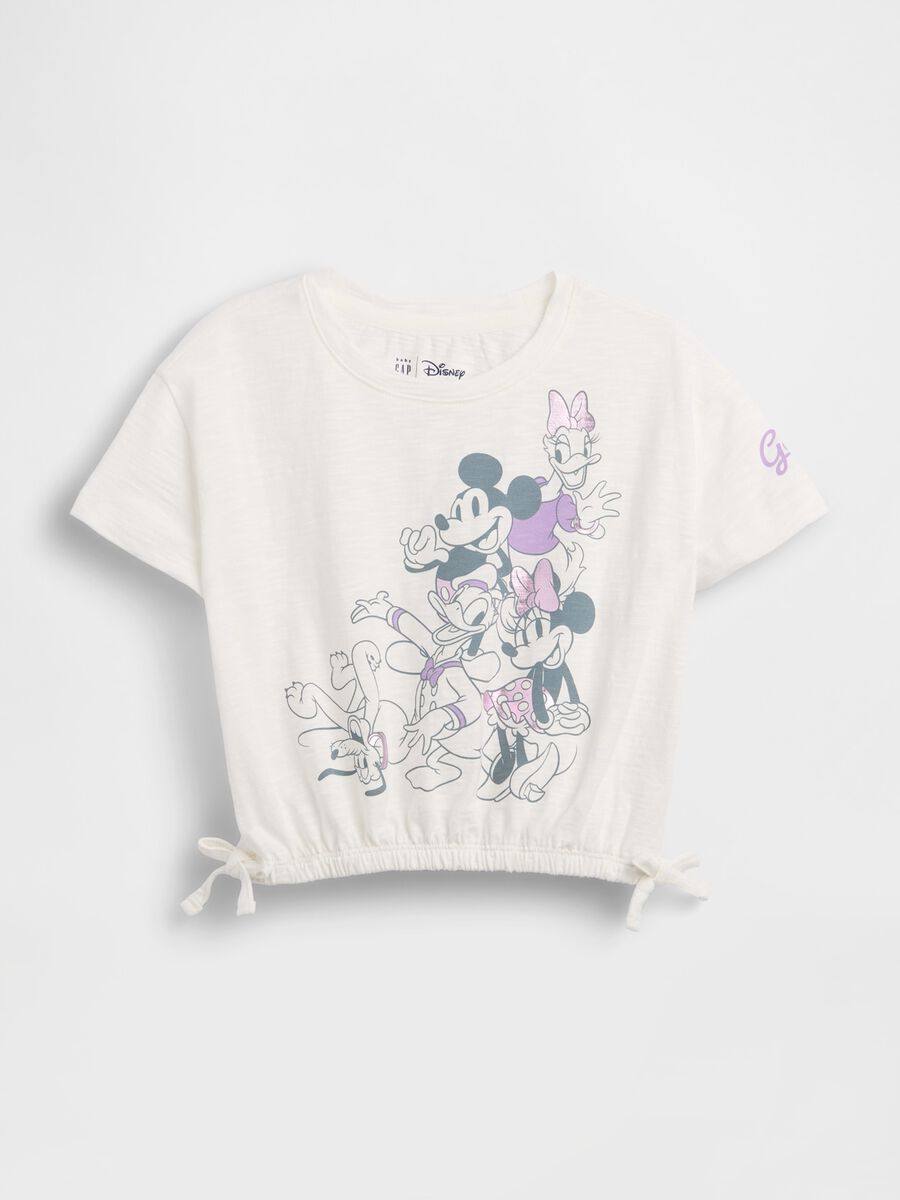 Pure cotton T-shirt with print and drawstring hem_0