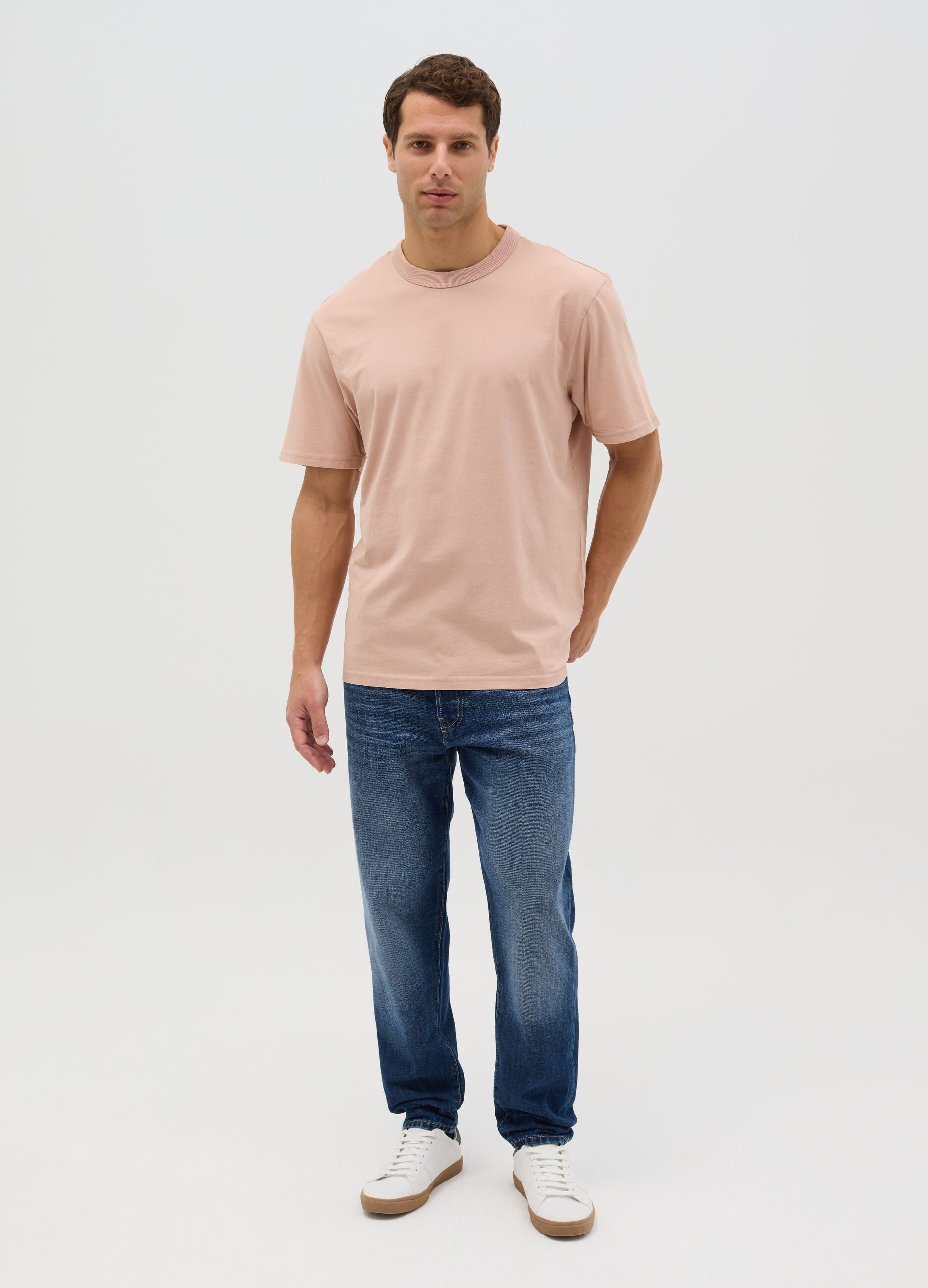Pink short-sleeve cotton T-shirt
