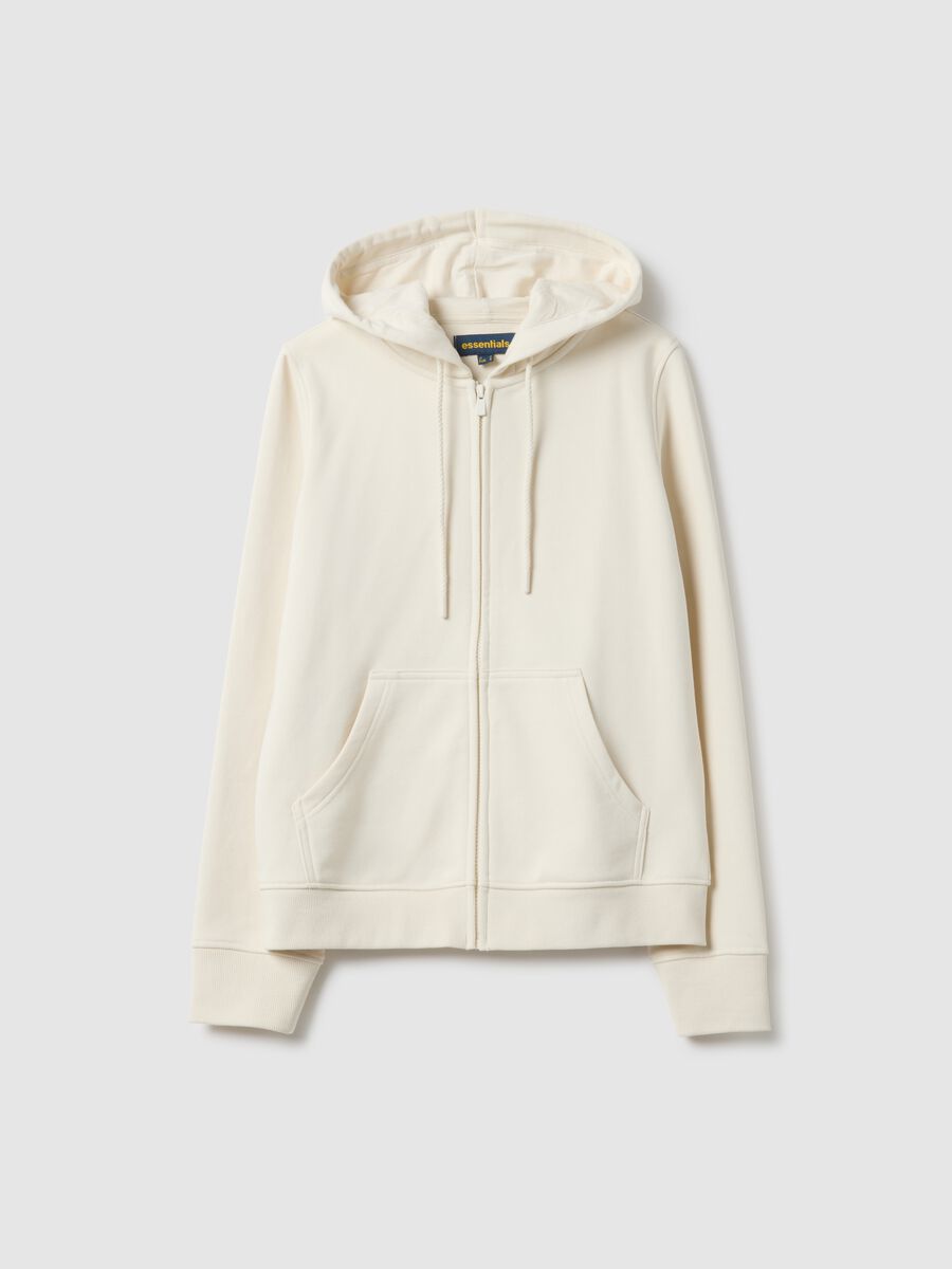 Beige cotton-blend regular fit hoodie with zip_4