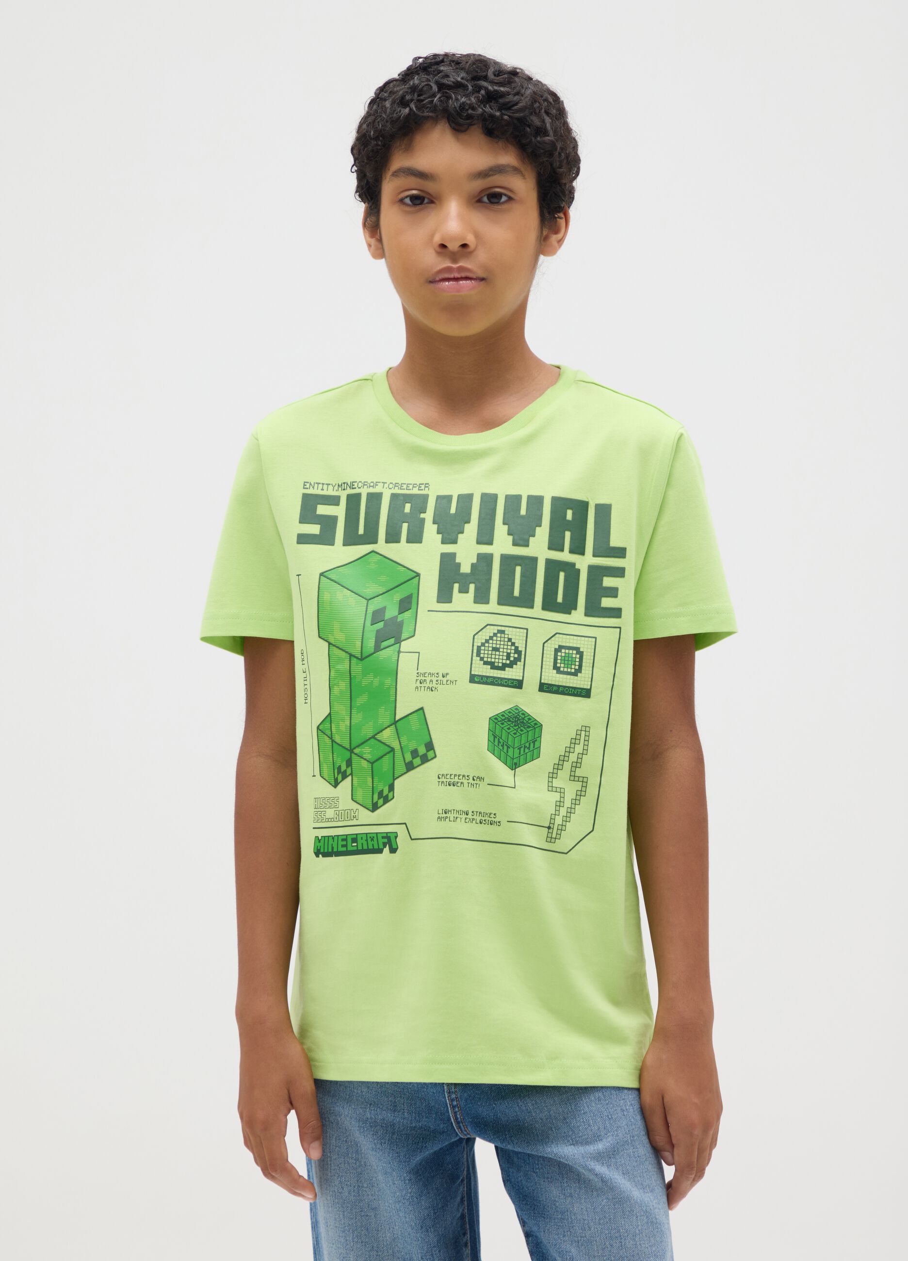 Green 'survival mode' cotton T-shirt for kids