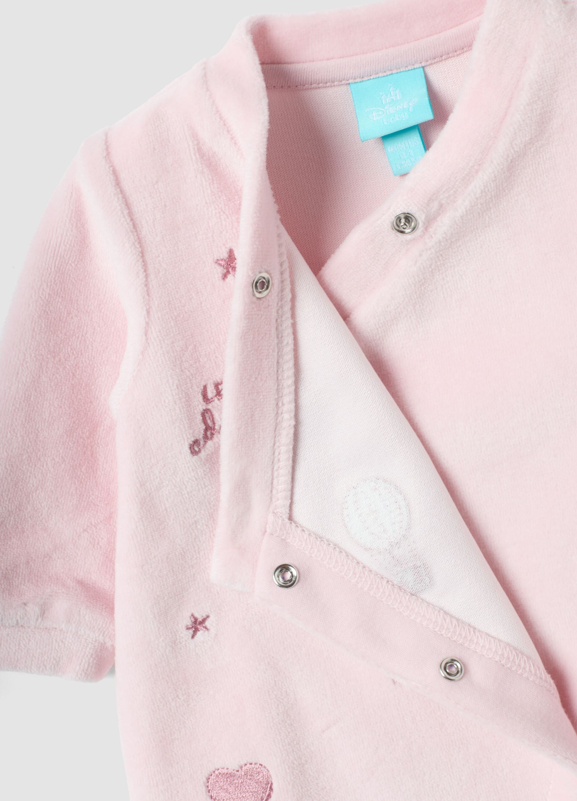 Pink Minnie-themed organic cotton-blend babygrow with feet for baby girl