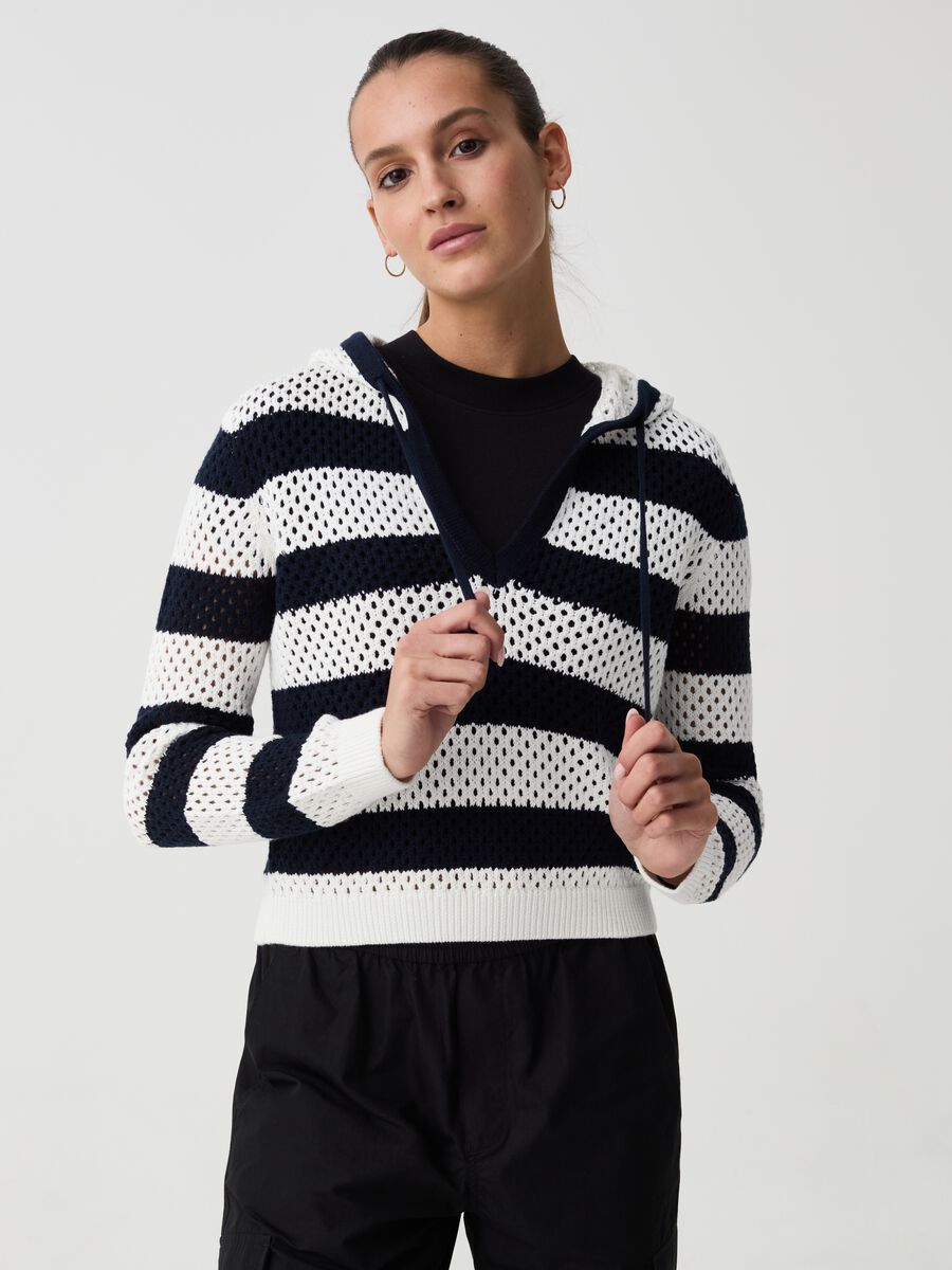 Striped openwork sweatshirt with hood_1