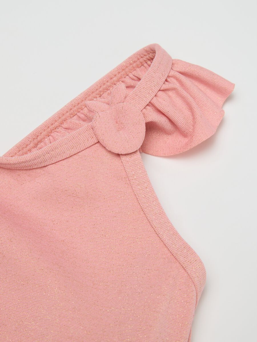 Girl's pink stretch fabric bodysuit with ruffles_3