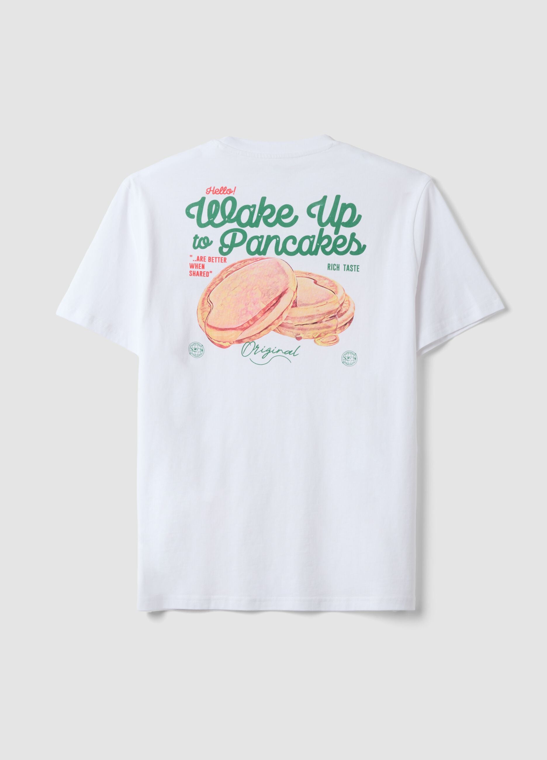 White pure cotton jersey T-shirt with print, regular fit