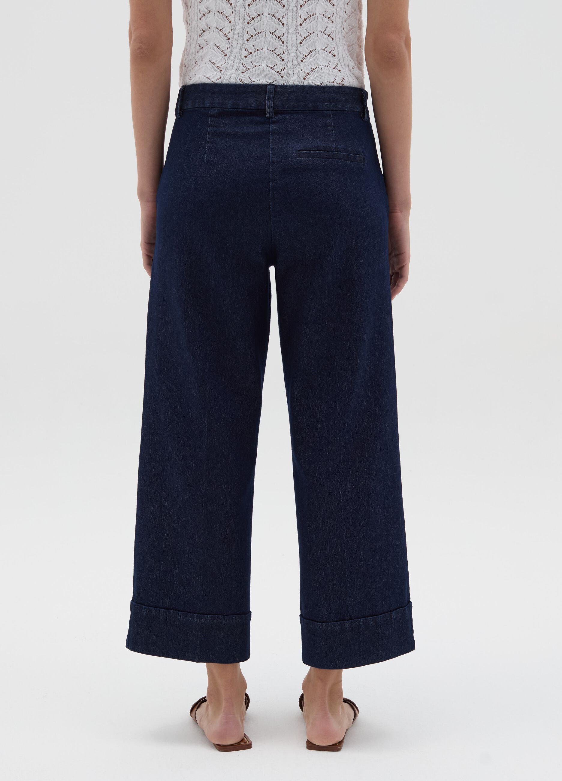 Fluid culotte trousers in denim with turn ups
