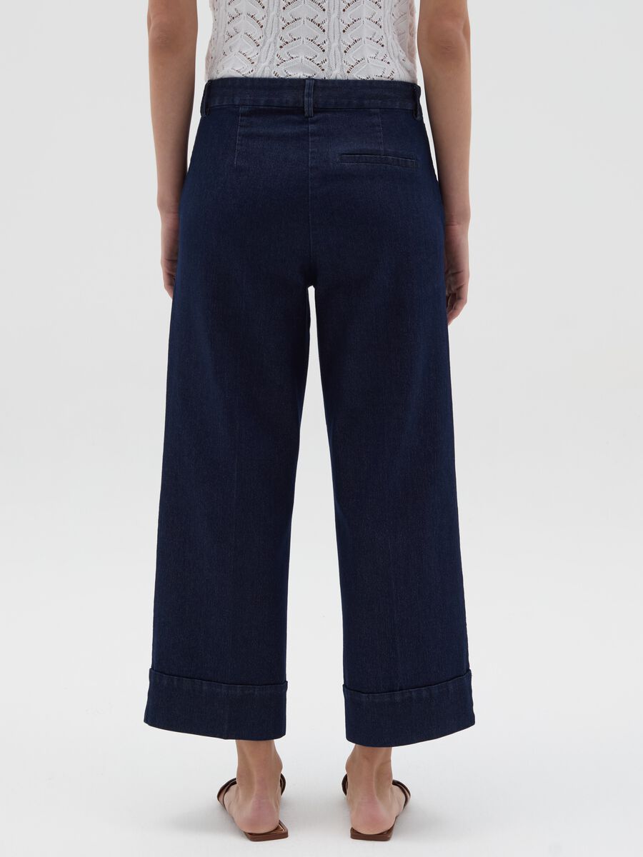 Fluid culotte trousers in denim with turn ups_3