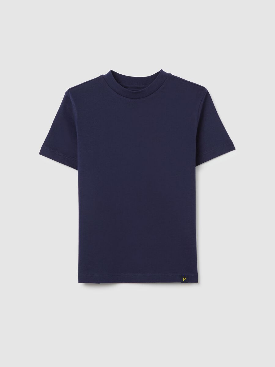 Blue cotton T-shirt with round neck_3