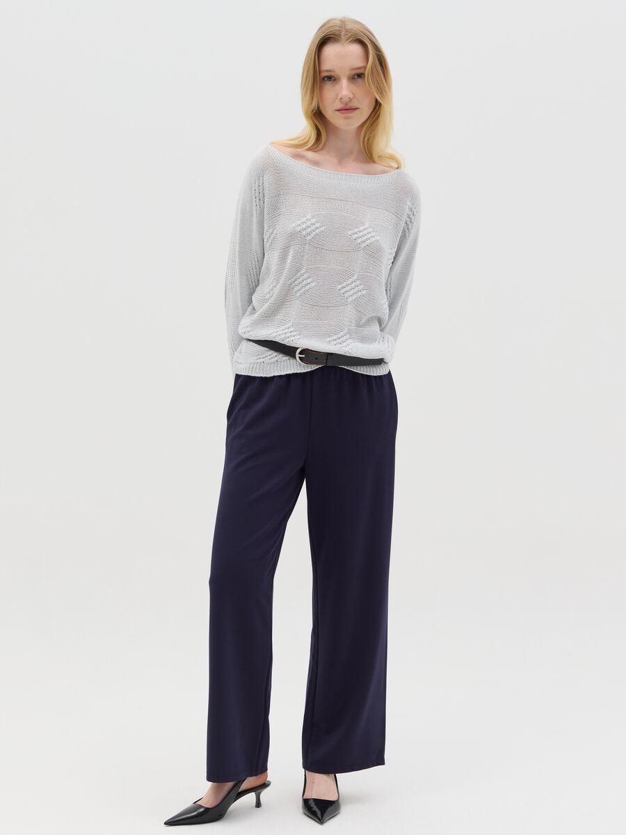 Blue wide-leg pull-on trousers_0