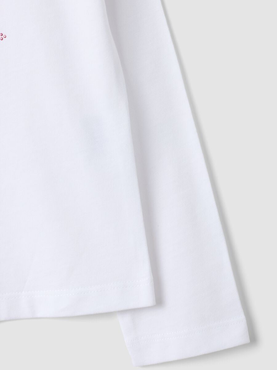 White long-sleeved pure cotton T-shirt with kitten print for girls_3