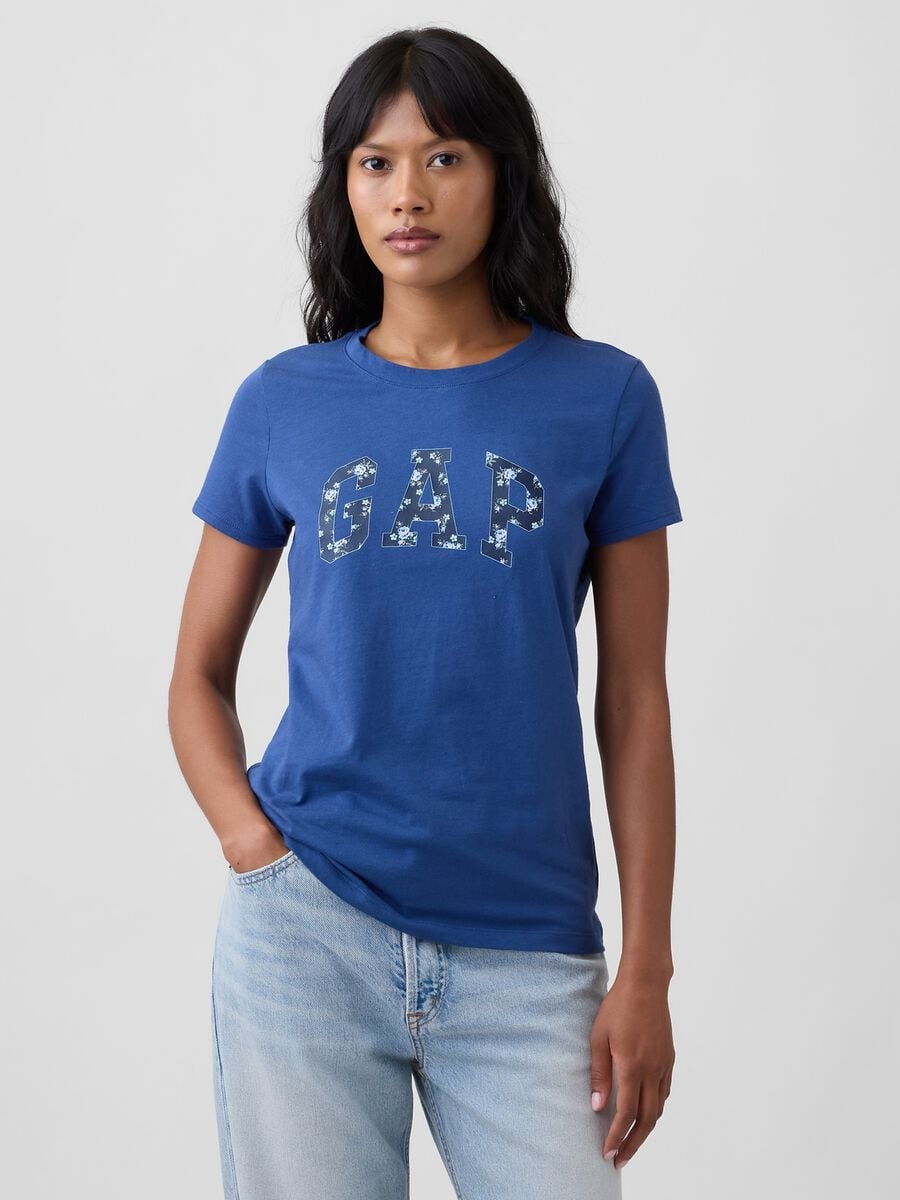 Navy pure cotton T-shirt with floral GAP logo_0