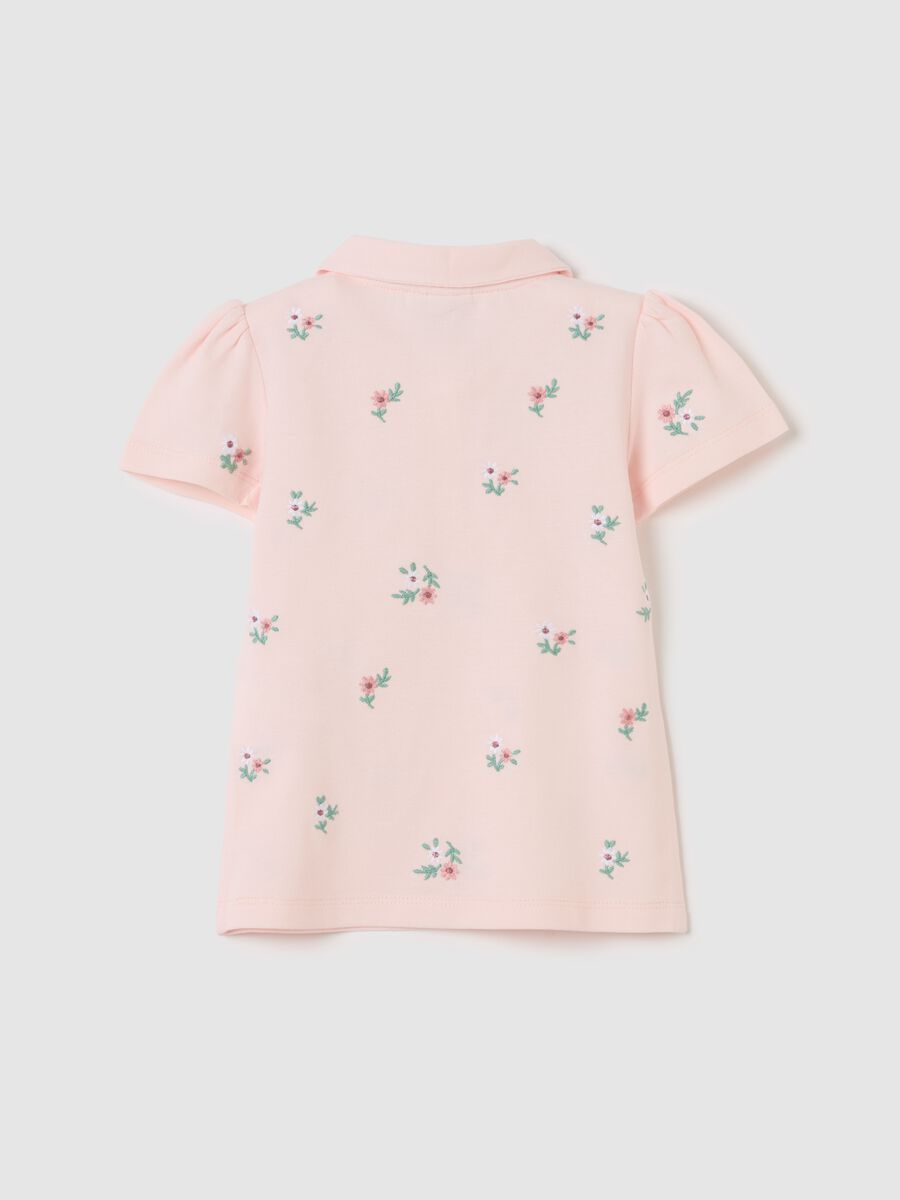 Piquet polo shirt with flowers print_1