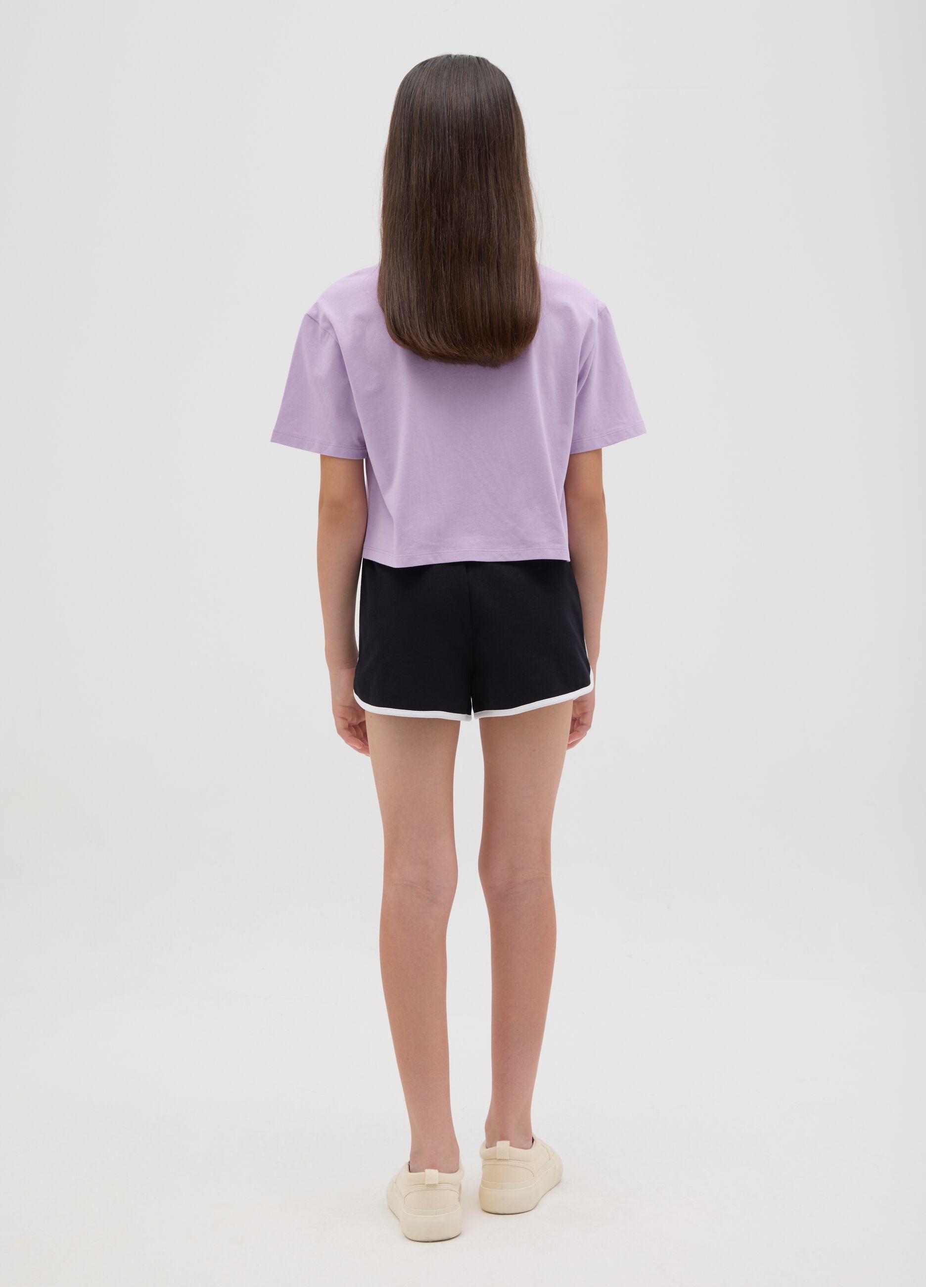 Completo jogging da ragazza in puro cotone viola regular fit con stampa Stitch