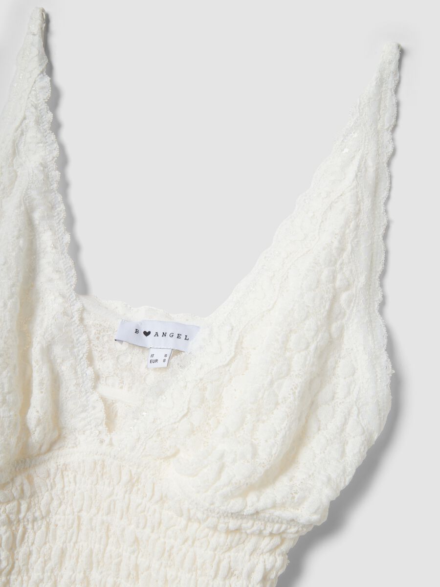 White stretch cotton fitted tank top with floral lace_5