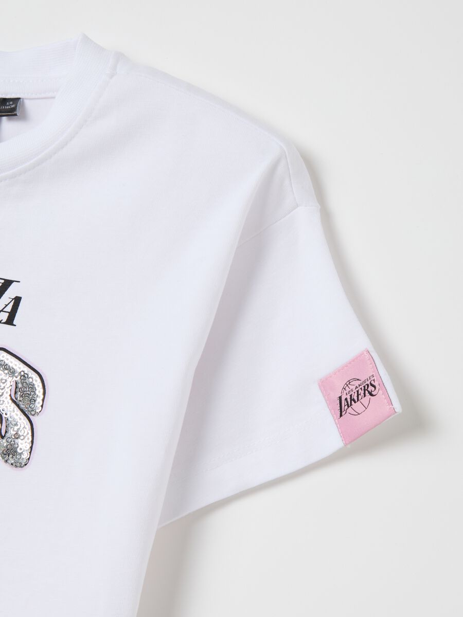 White NBA Los Angeles Lakers crop T-shirt in cotton_3